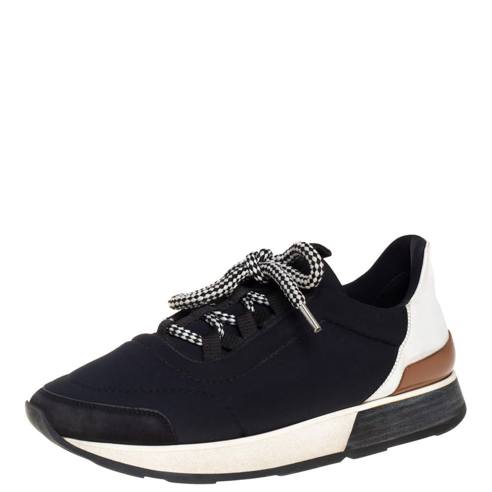 Pre Owned Hermes Monochrome Leather And Fabric Miles Low Top Sneakers Size 36.5