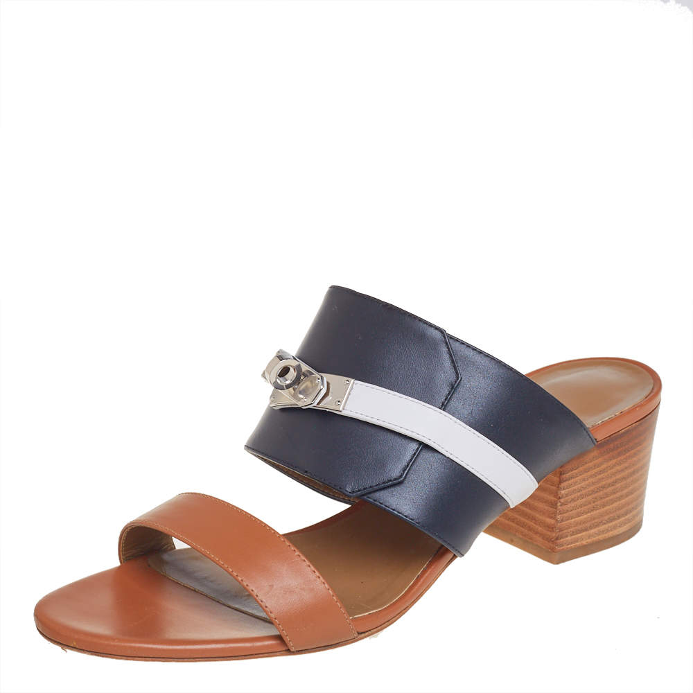 Pre Owned Hermès Tricolor Leather Ovation Slide Sandals Size 39