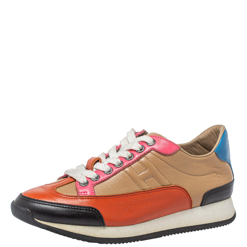 Pre Owned Hermes Multicolor Leather Trial Low Top Sneakers Size 36