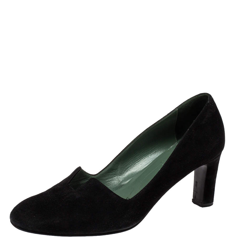 Hermes Black Suede Slip On Block Heel Pumps Size 38