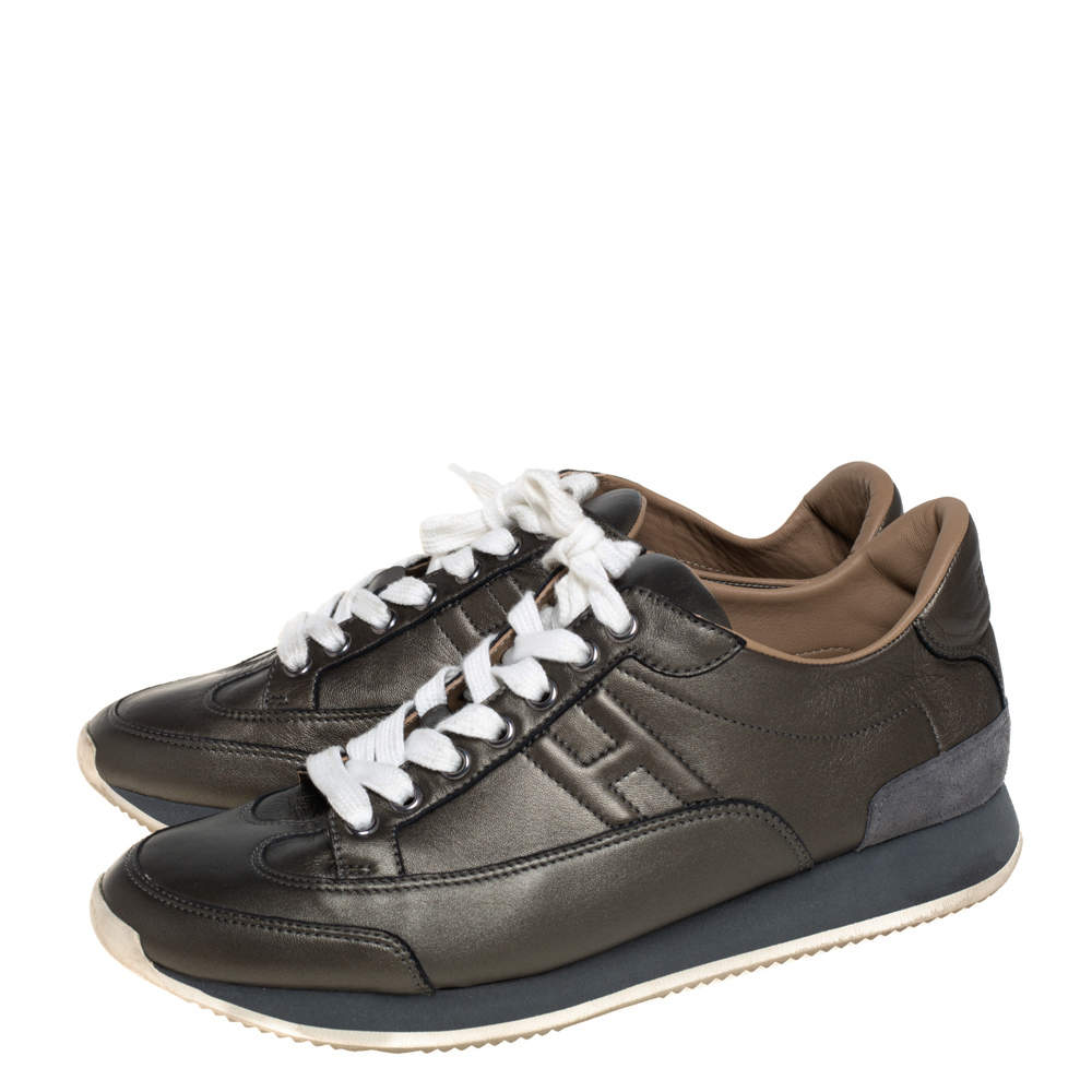 Hermes Grey/Beige Leather Trial Low Top Sneakers Size 40 Hermes