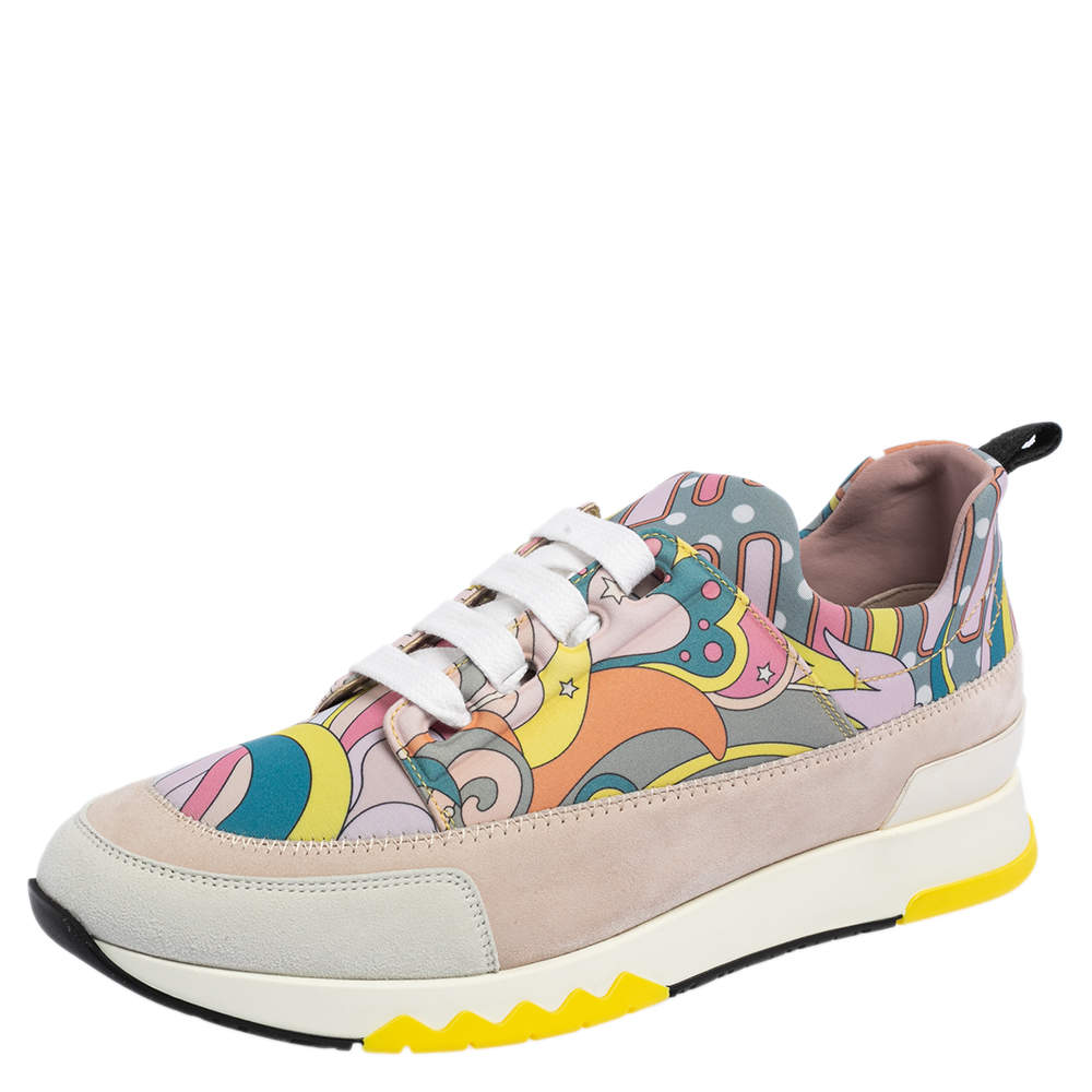 Hermes Multicolor Print Canvas and Suede Stadium Low Top Sneakers Size 37