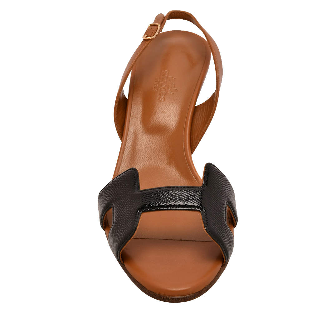 مملوكة مسبقًا Hermes Brown Leather Night Slingback Sandals Size EU 39