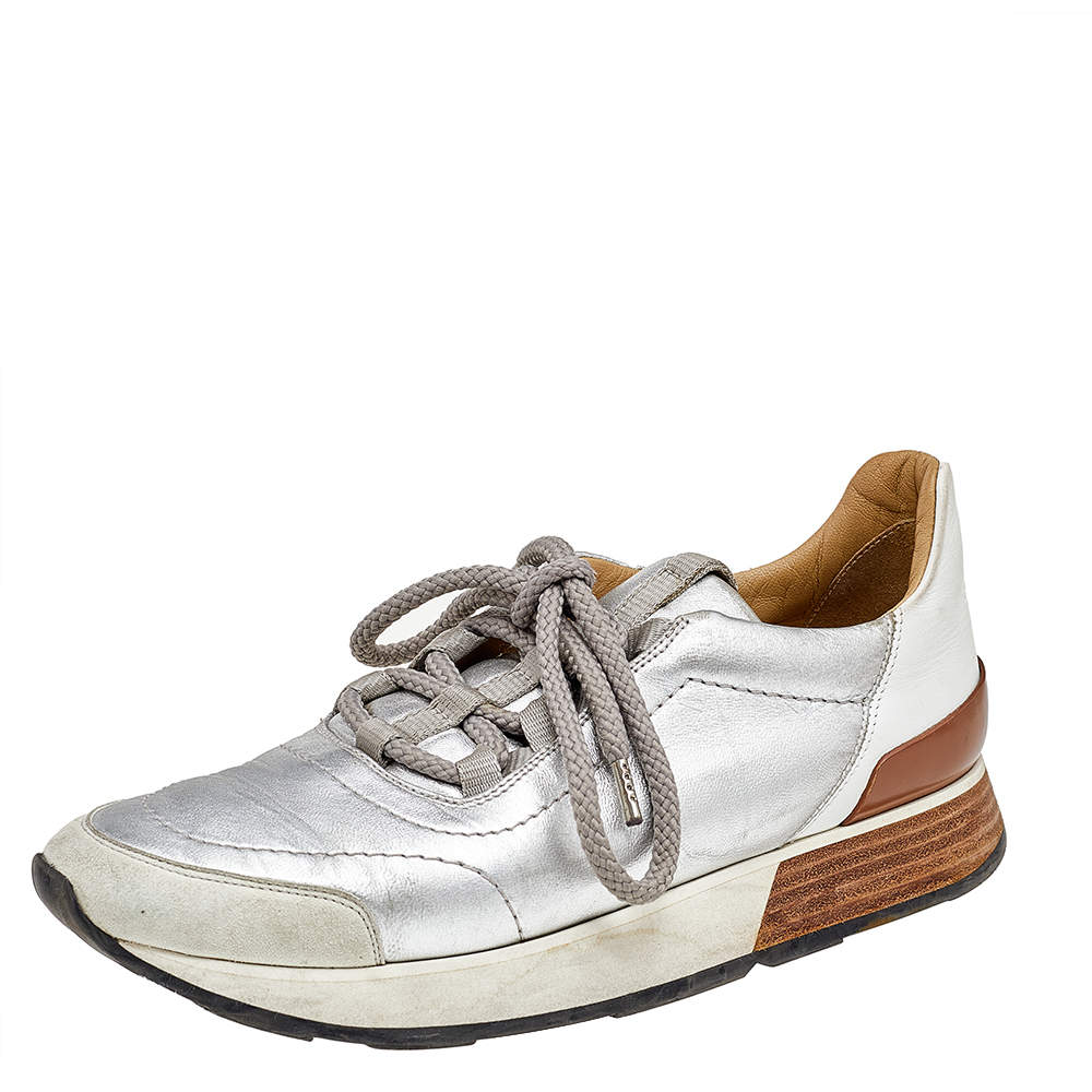 Hermès Multicolor Leather and Suede Miles Low Top Sneakers Size 37