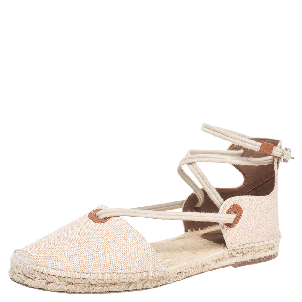 Hermes Beige Cotton Ole Drill Espadrille Flats Size 38
