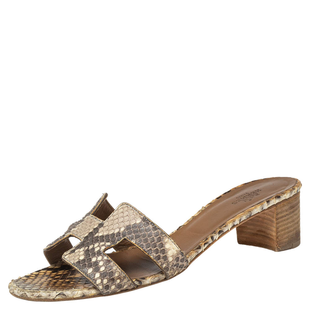 Hermes Beige Python Leather Oasis  Sandals Size 38