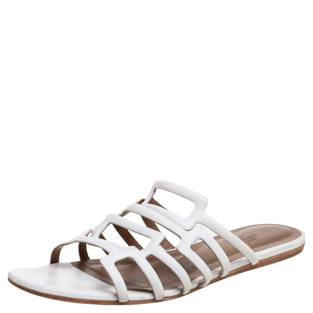 Hermès Leather Olympe Flat Slides Size 38.5