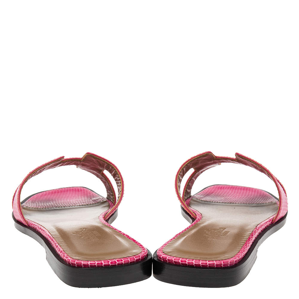 Hermes Pink Lizard Leather Oran Flats Size 37.5 Hermes | The Luxury Closet