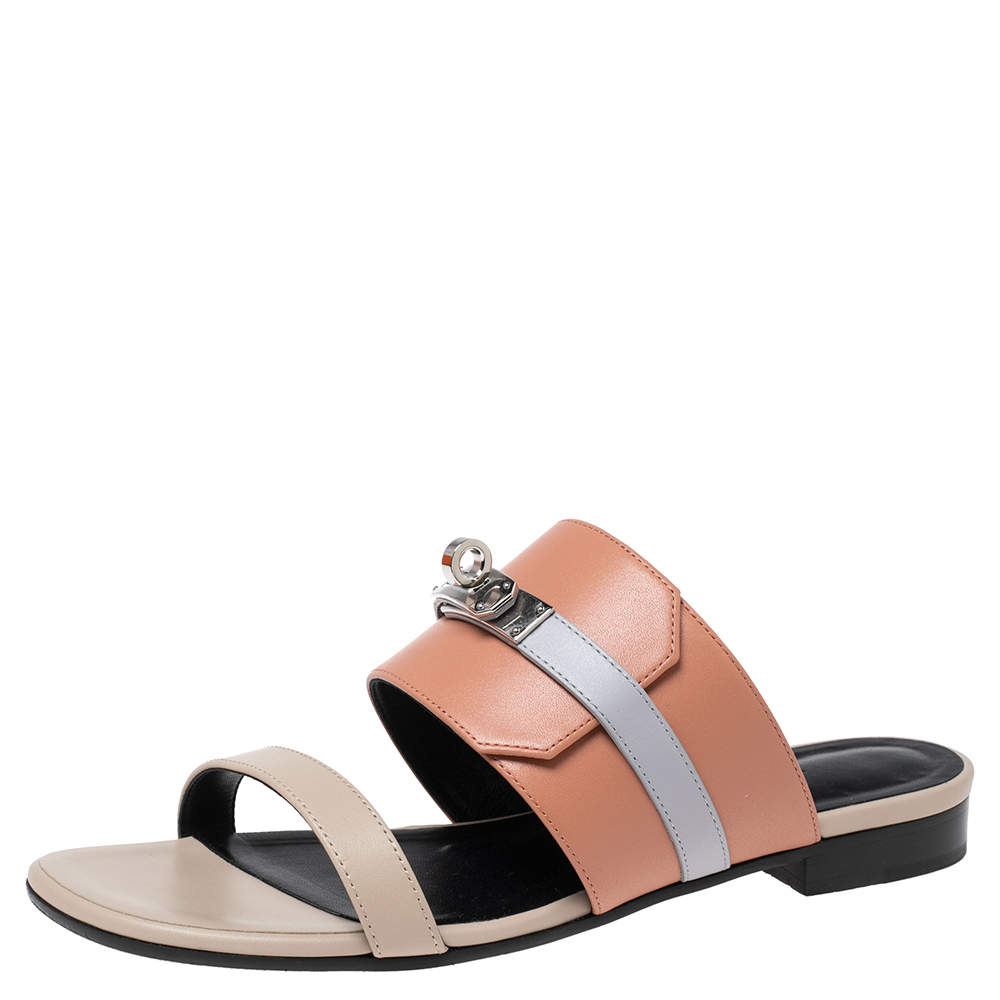 Pre Owned Hermes Multicolor Leather Avenue Flats Size 37