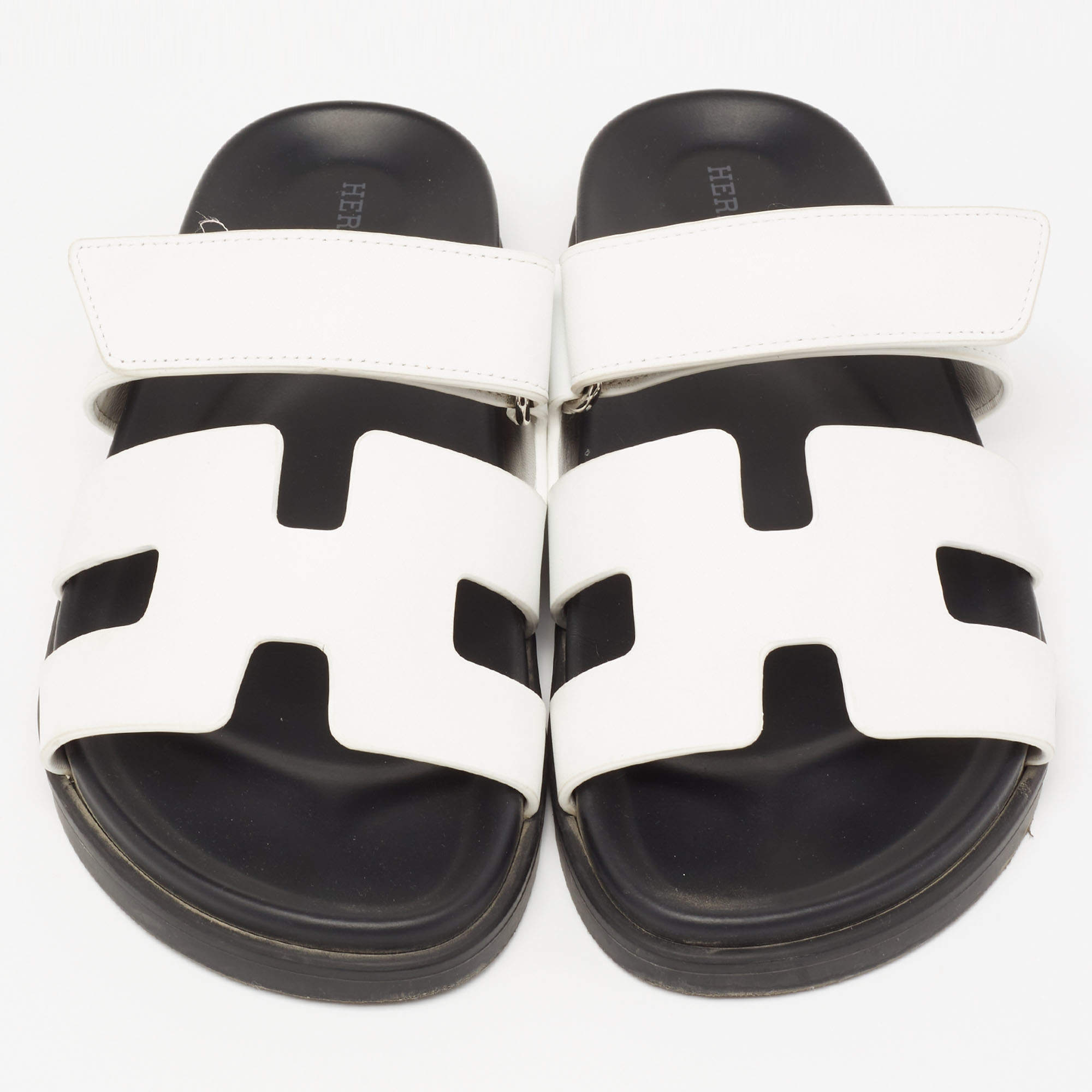 Chypre leather sandals Hermès White size 40 EU in Leather - 22974065