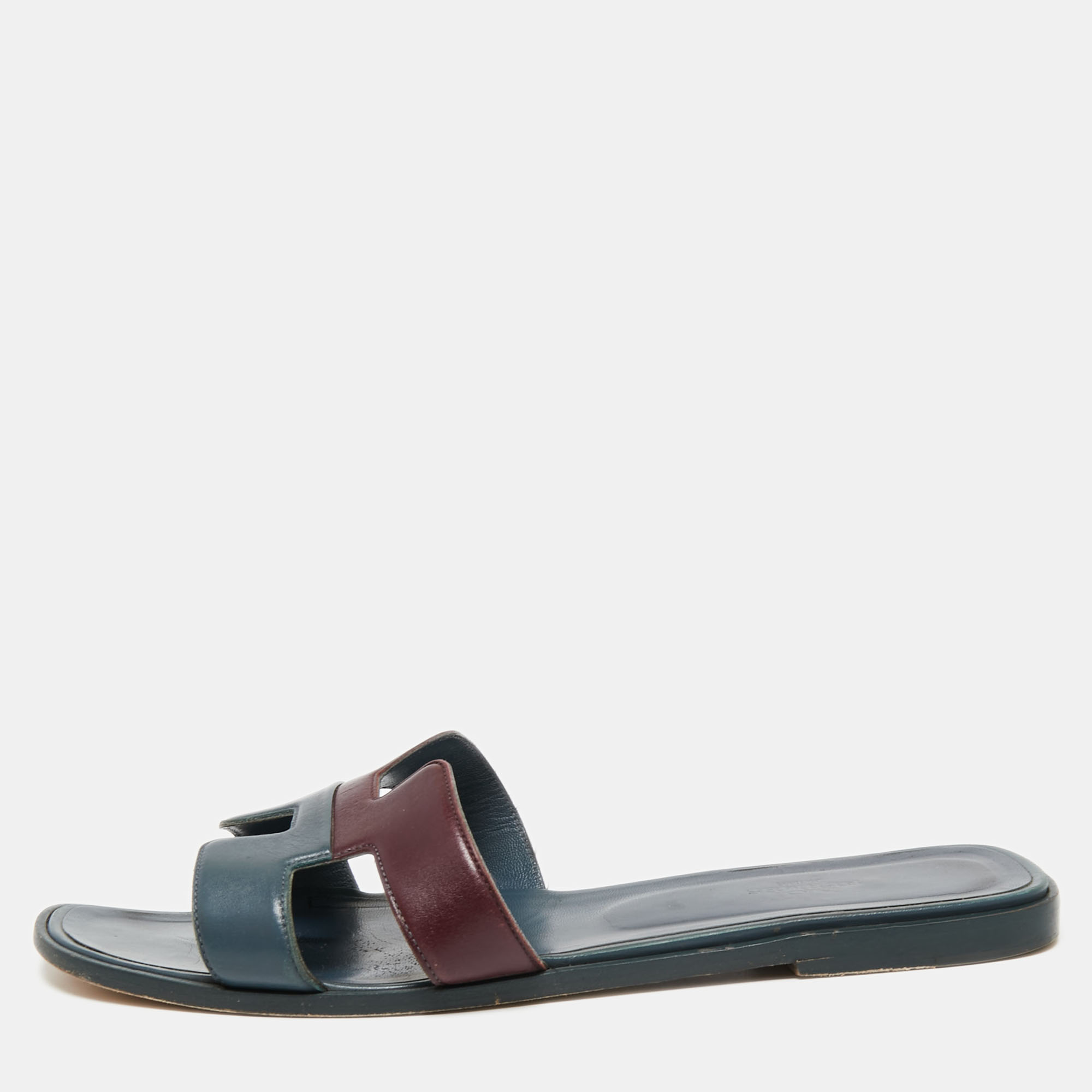 Hermes Two Tone Leather Oran Flat Slides Size 40.5 Hermes | The Luxury ...