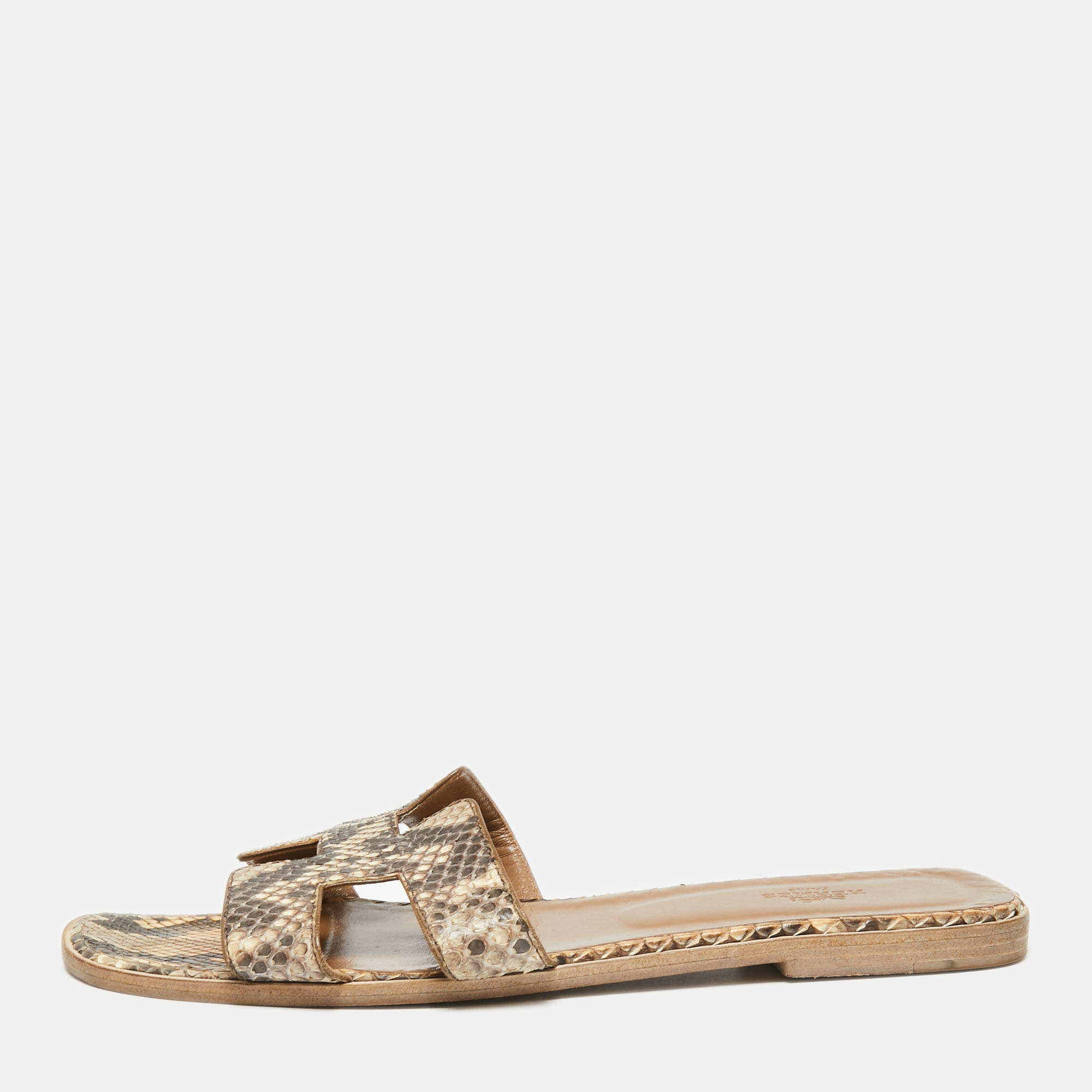Hermes Brown/Beige Python Oran Sandals Size 41.5