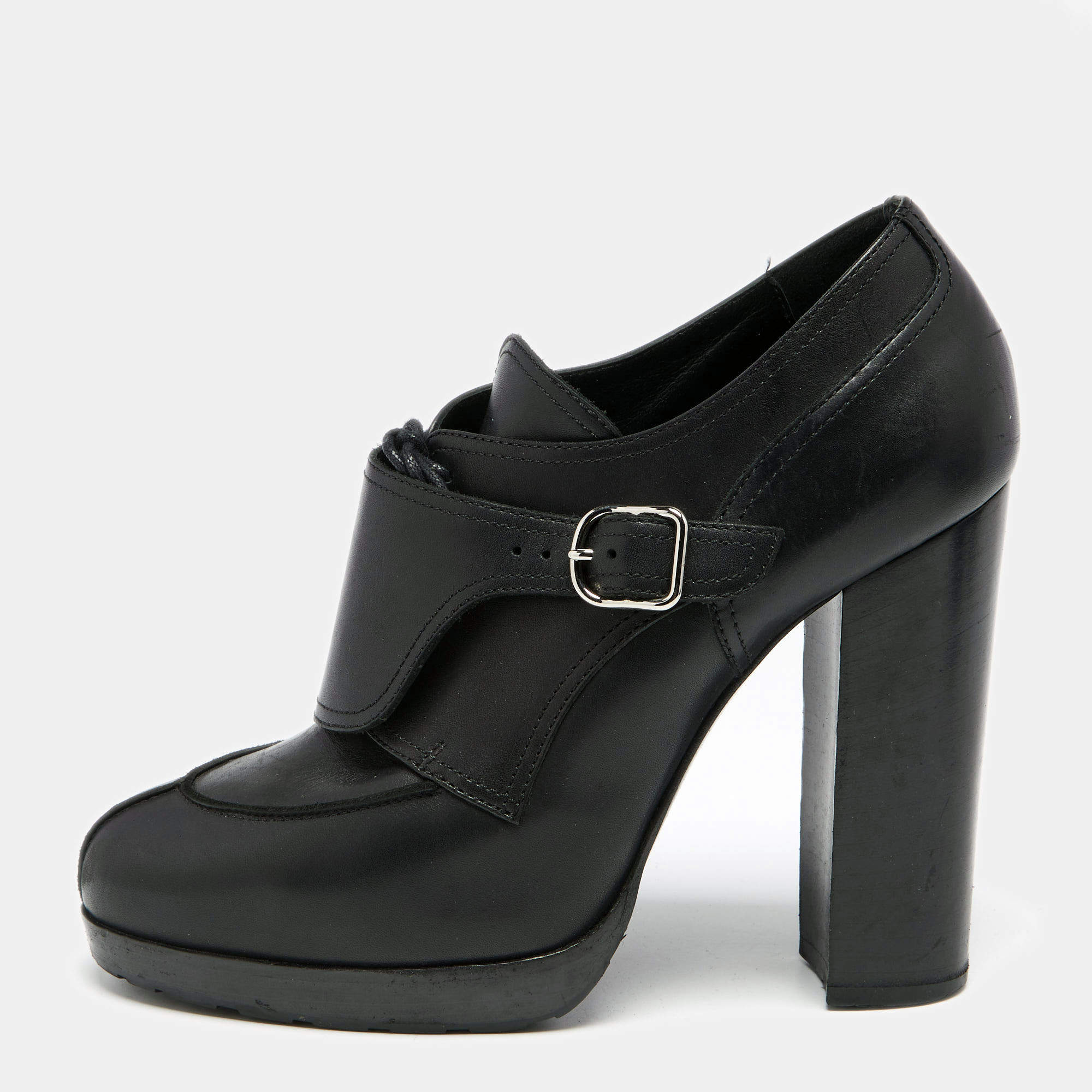 Hermes Black Leather Monk Strap Booties Size 39