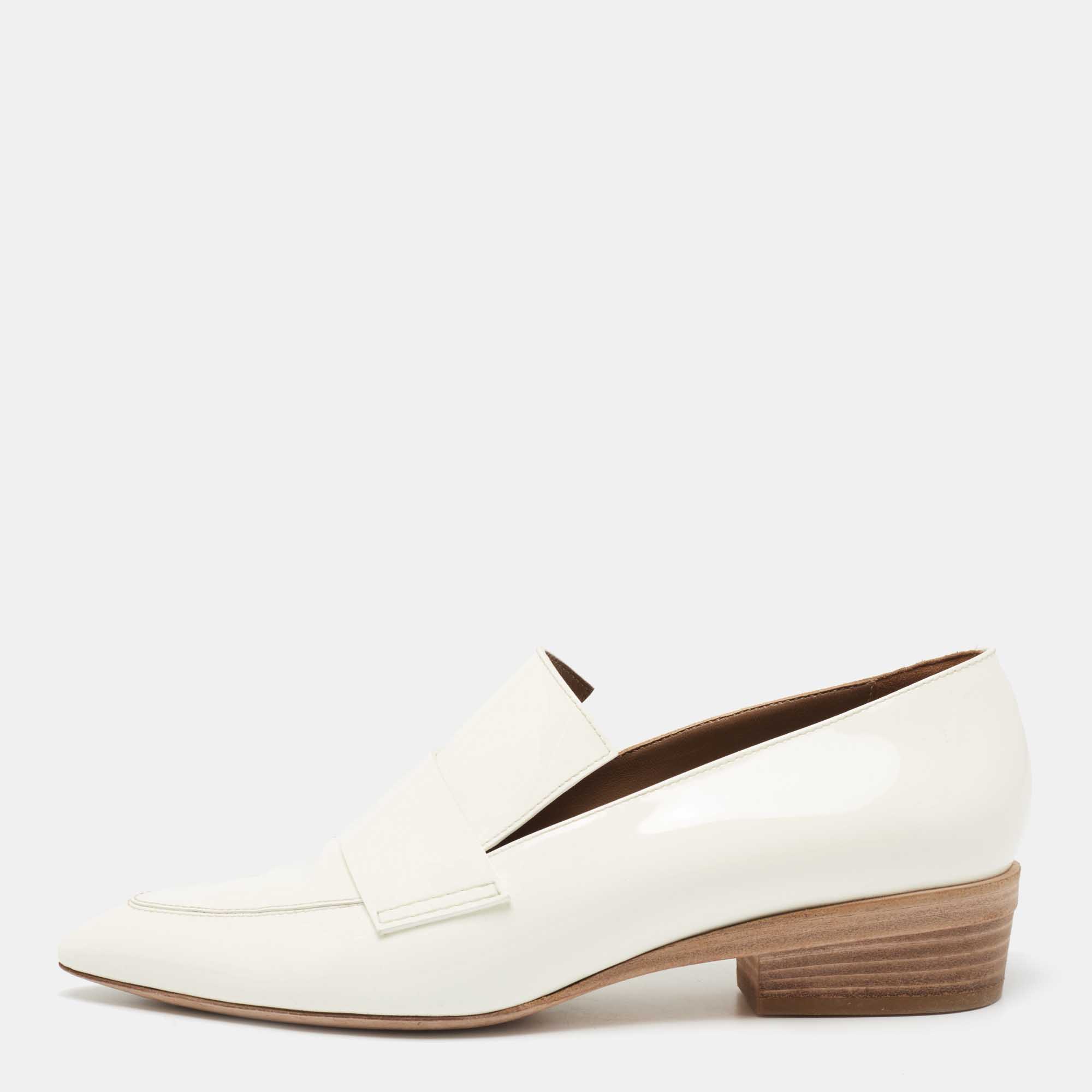 Hermes Off White Patent Leather Loafers Size 40