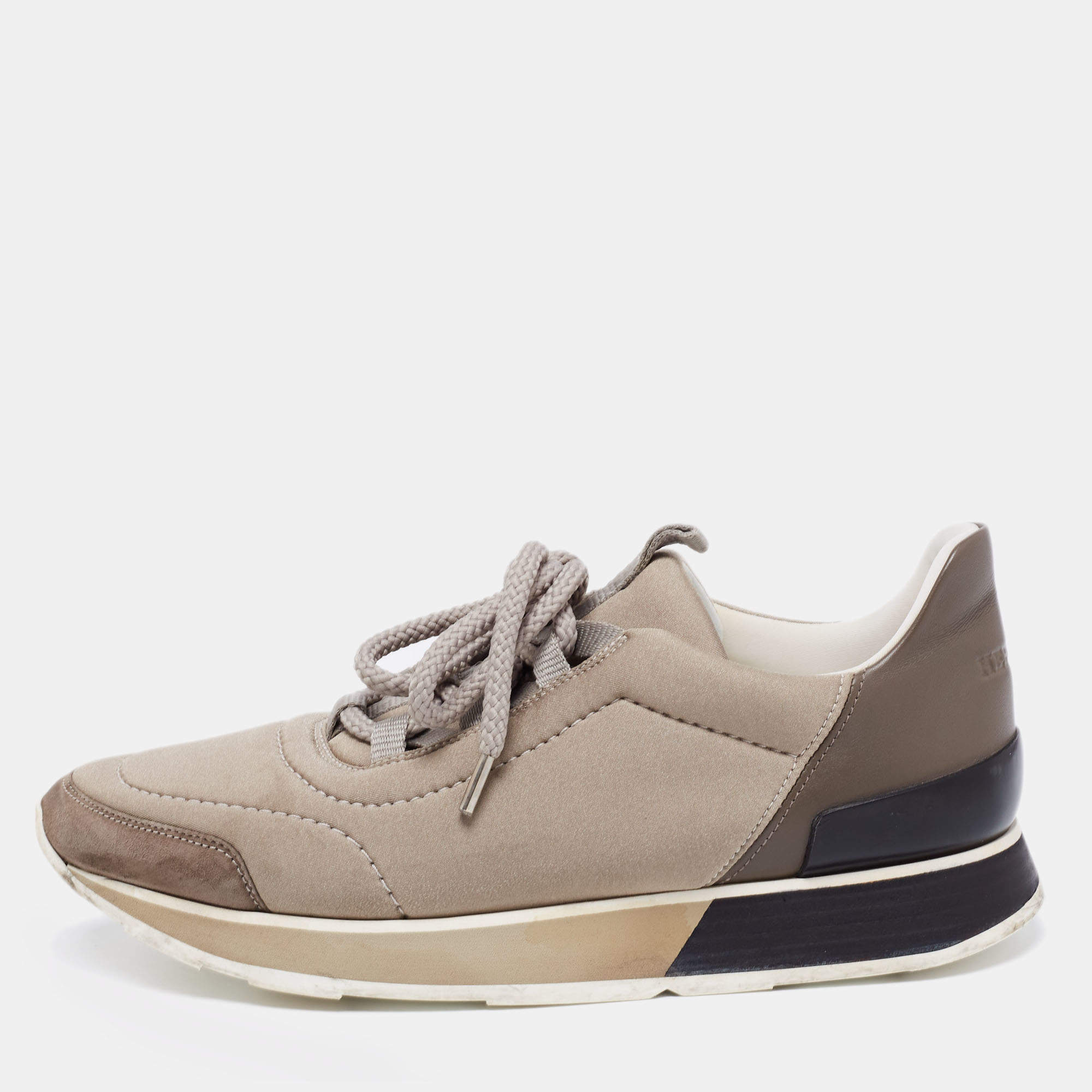 Hermes Tri Color Fabric, Suede and Leather Miles Low-Top Sneakers Size 37