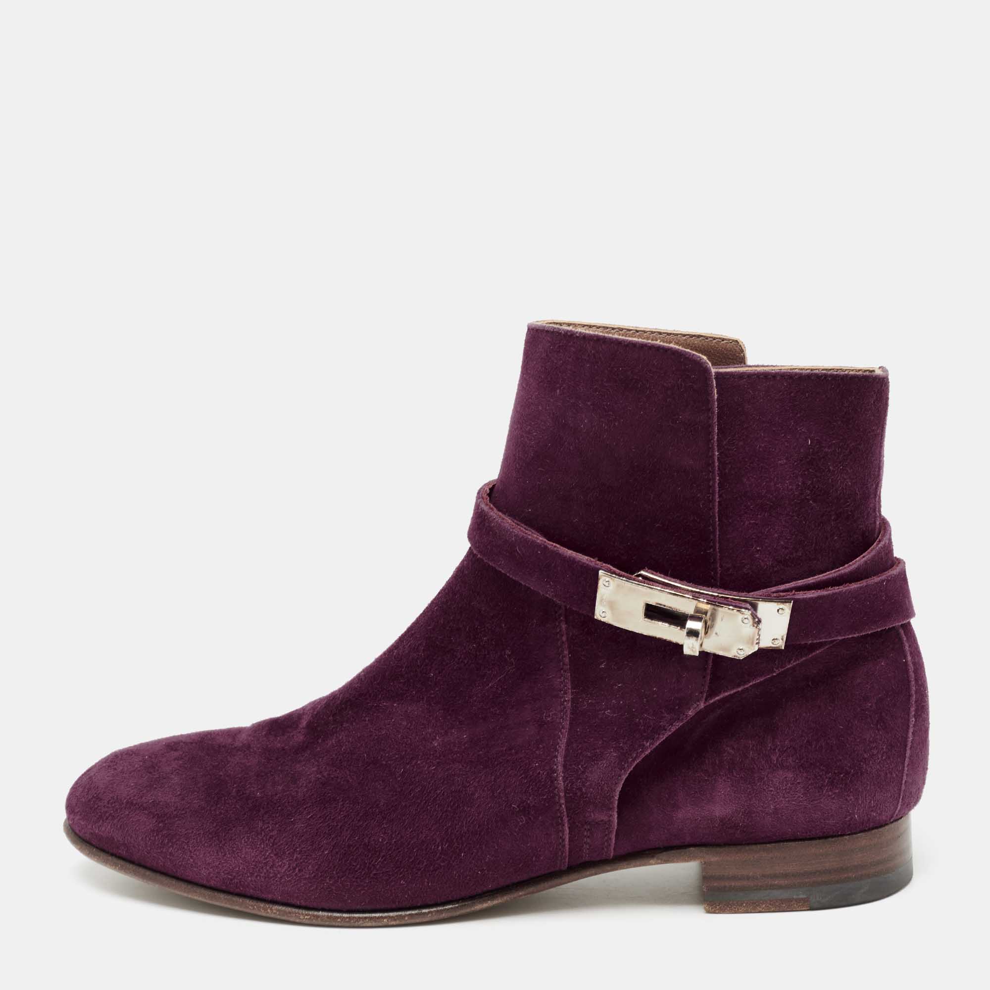 Hermes Purple Suede Neo Ankle Boots Size 38