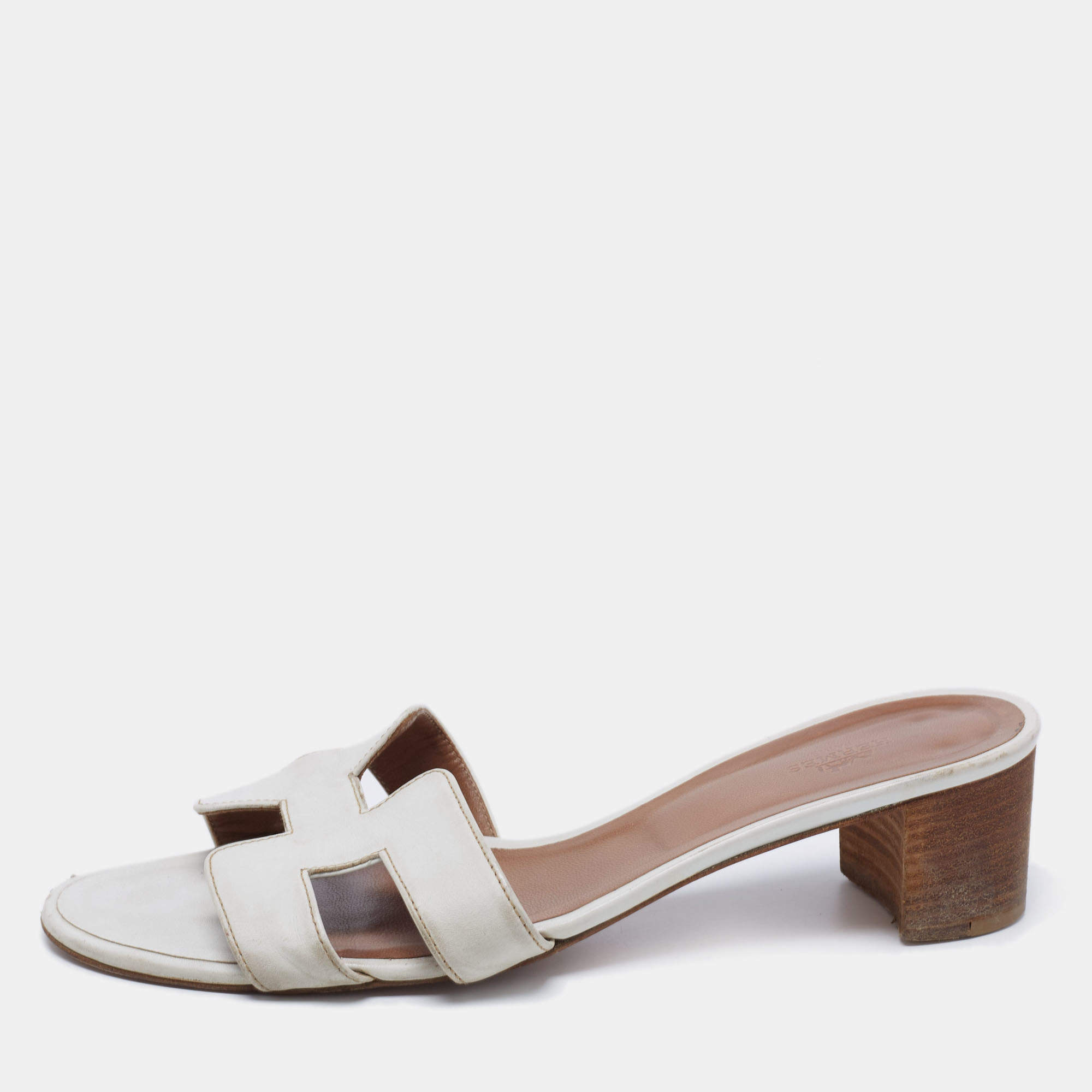 Hermes White Leather Oasis Slide Sandals Size 41