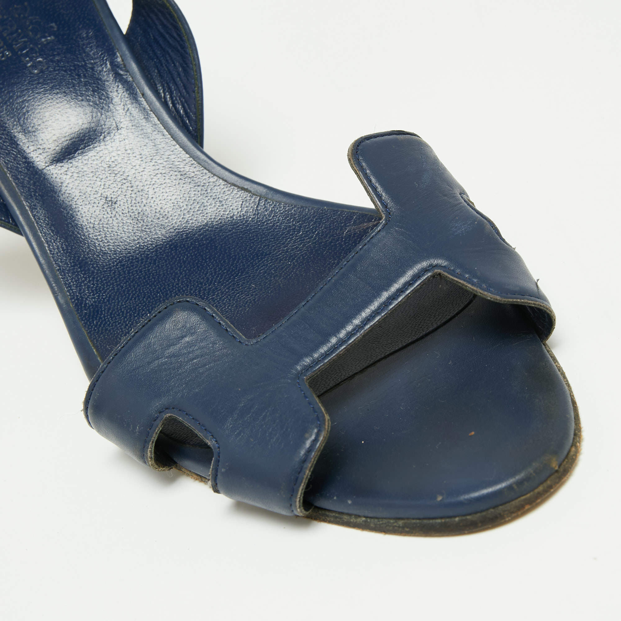 Hermes Navy Blue Leather Night Slingback Sandals Size 39.5