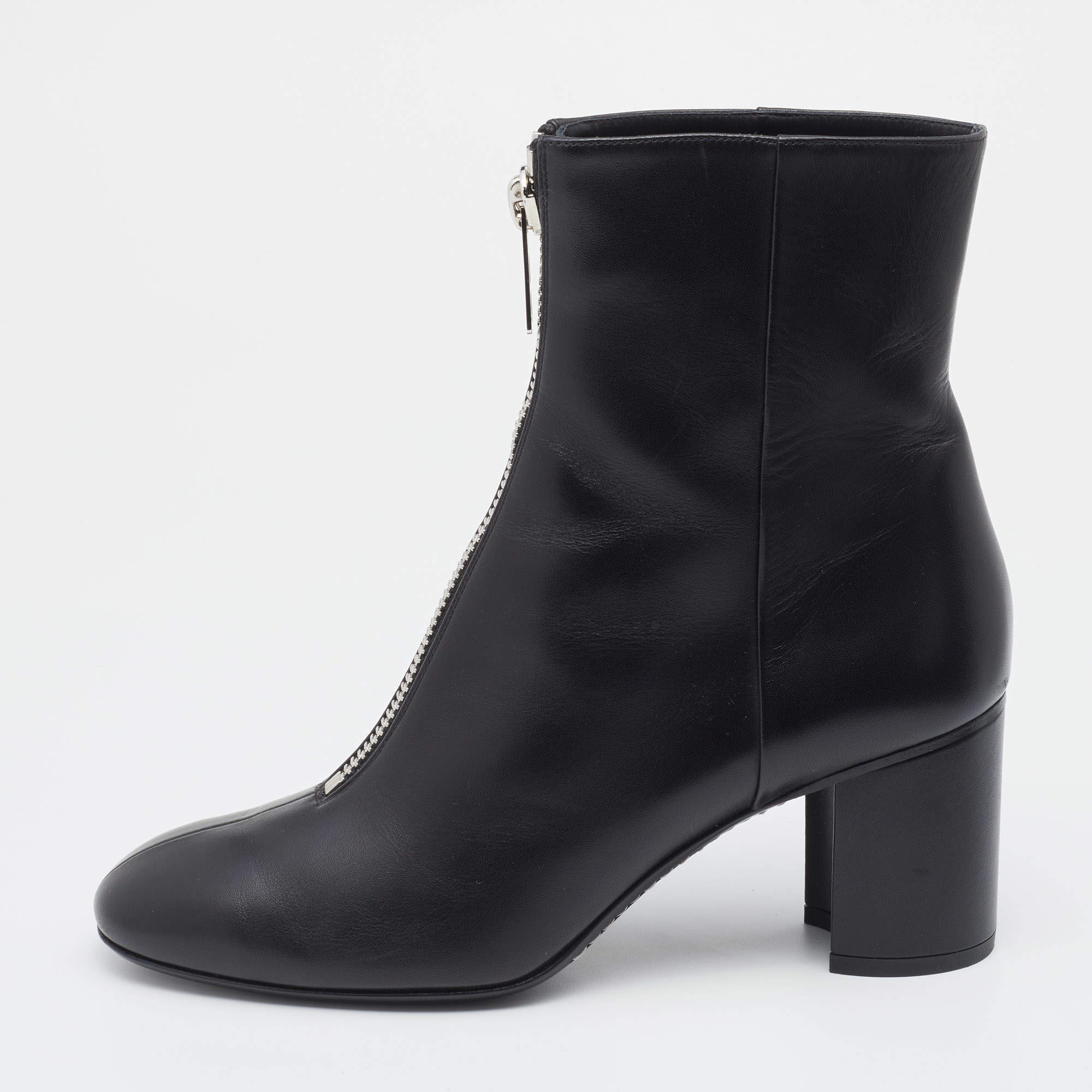 Hermes Black Leather New York 70 Zipper Ankle Boots Size 38