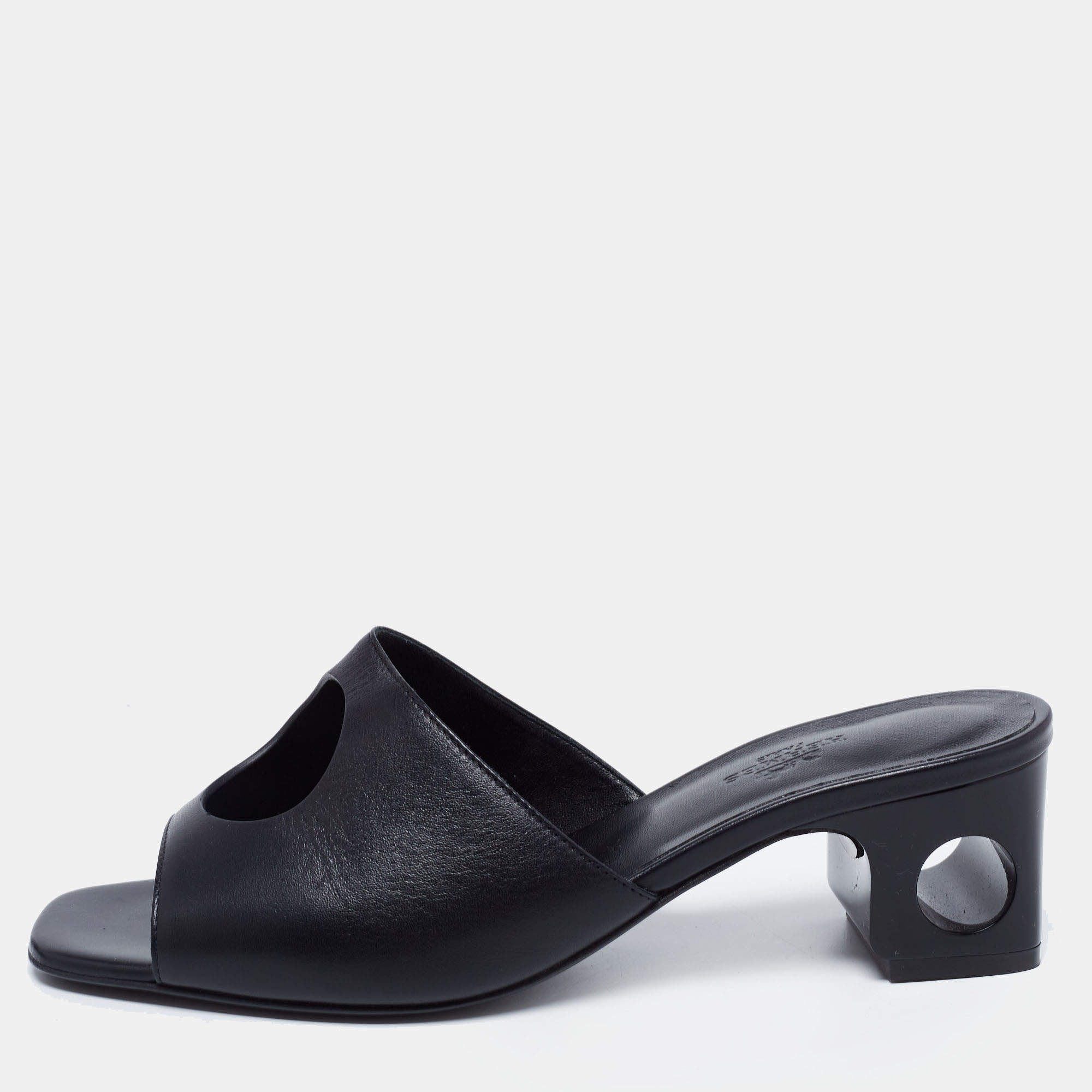 Hermes Black Leather Elia Slide Sandals Size 38