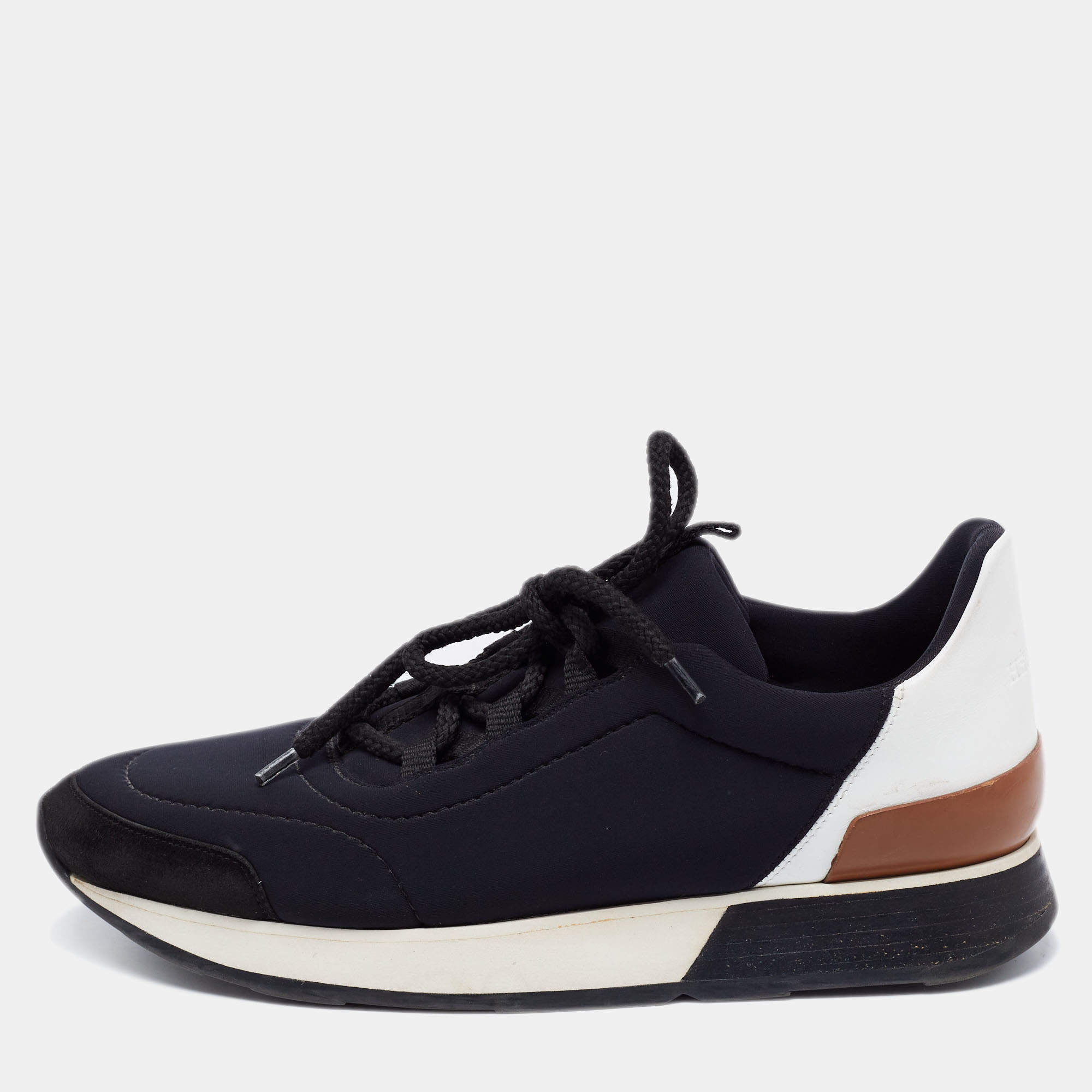 Hermes Tricolor Leather And Fabric Miles Lace Up Sneakers Size 38.5