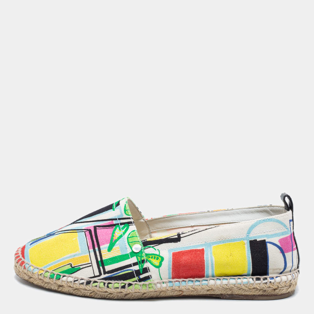 Hermes Multicolor Canvas Modernisme Tropical Malaga Flat Espadrilles Size 40