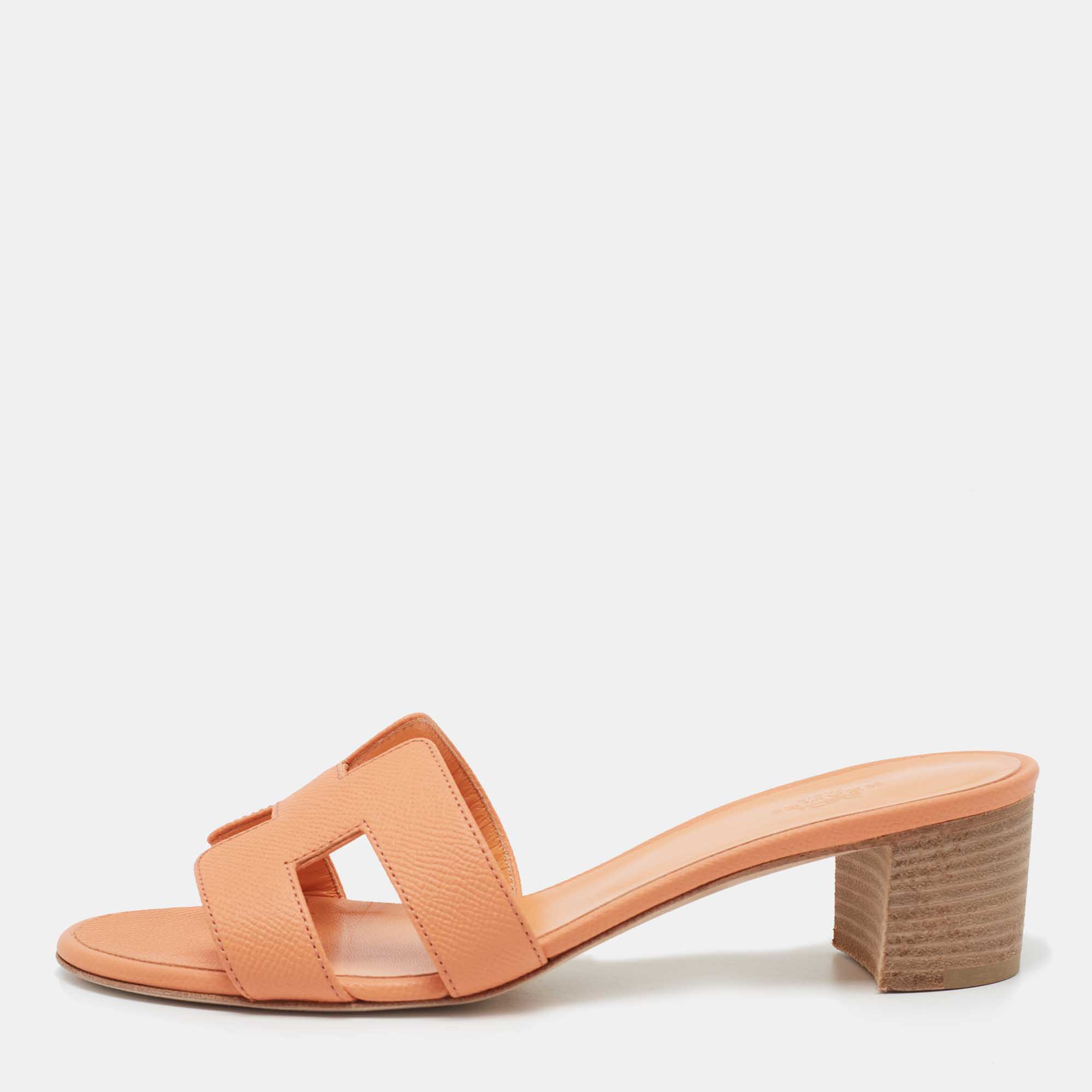 Pre Owned Hermes Orange Leather Oasis Sandals Size 38
