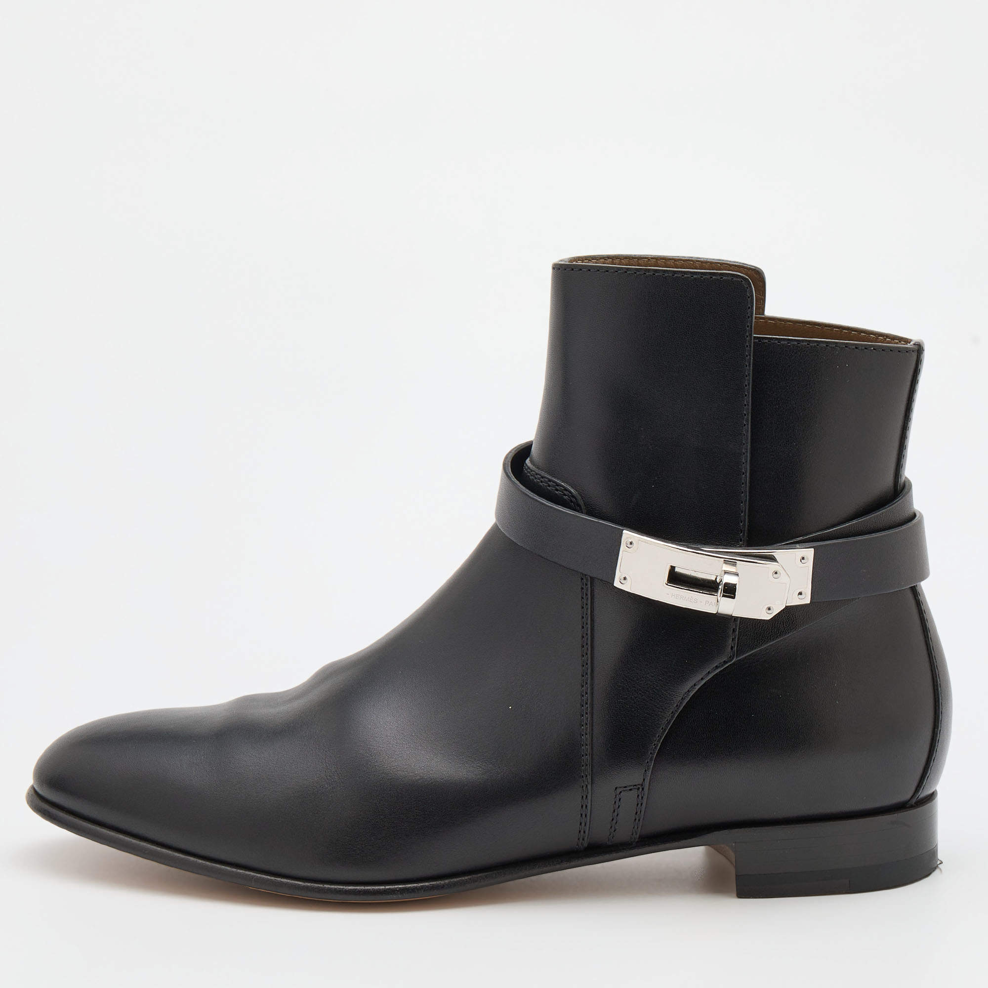 مملوكة مسبقًا Hermes Black Leather Neo Ankle Length Boots Size 37