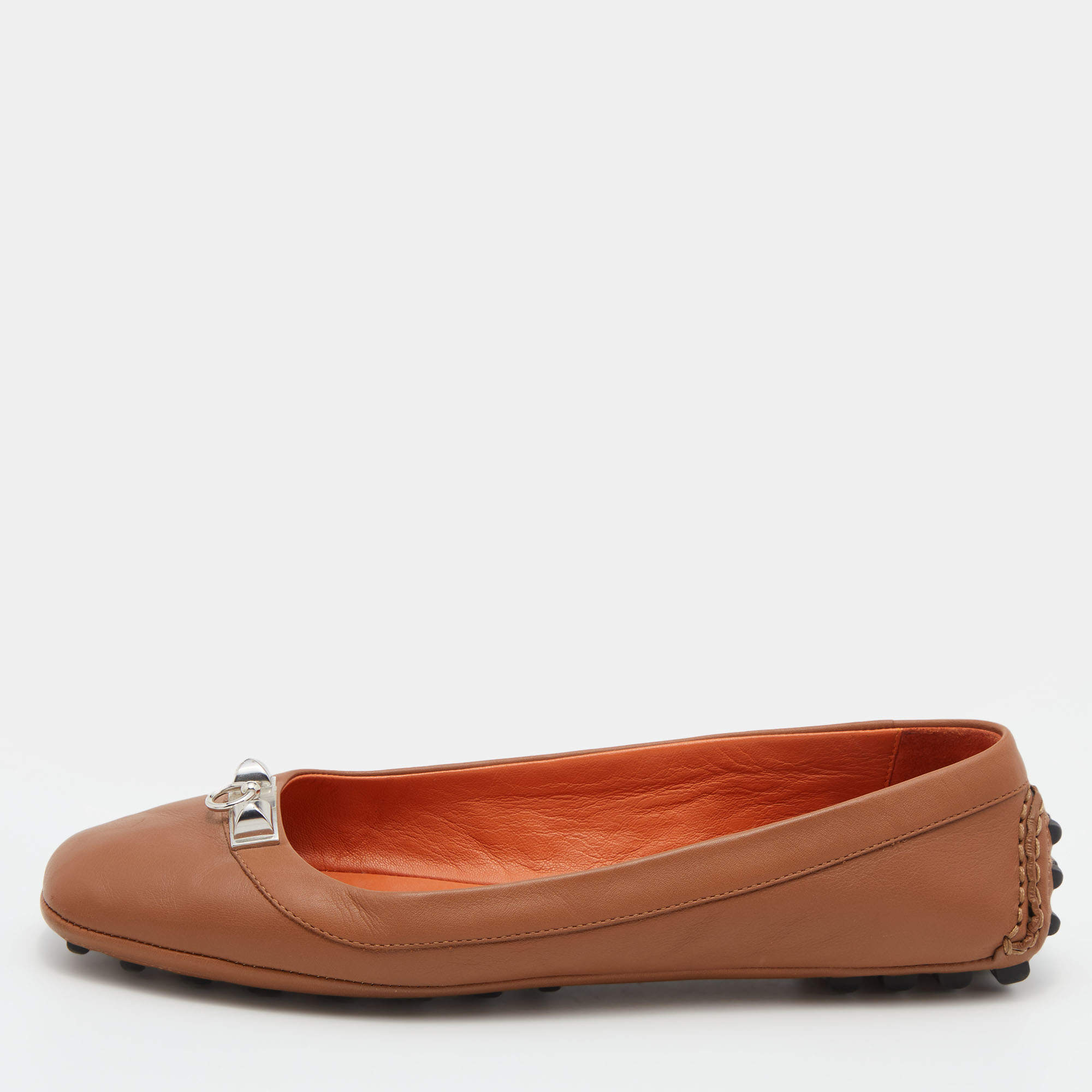Hermes Brown Leather Liberty Ballet Flats Size 37