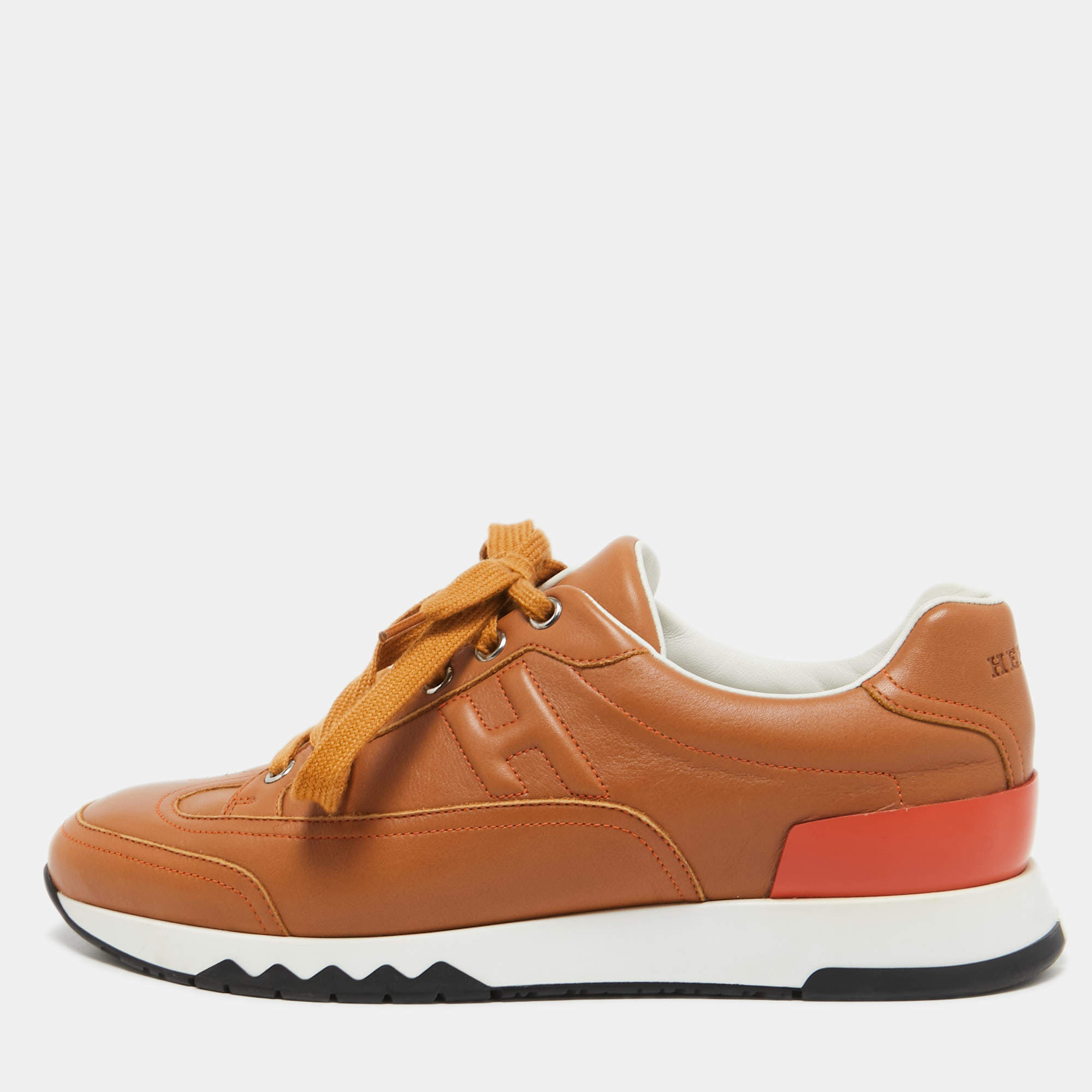 Hermes Brown Leather Quicker Lace Up Sneakers Size 38