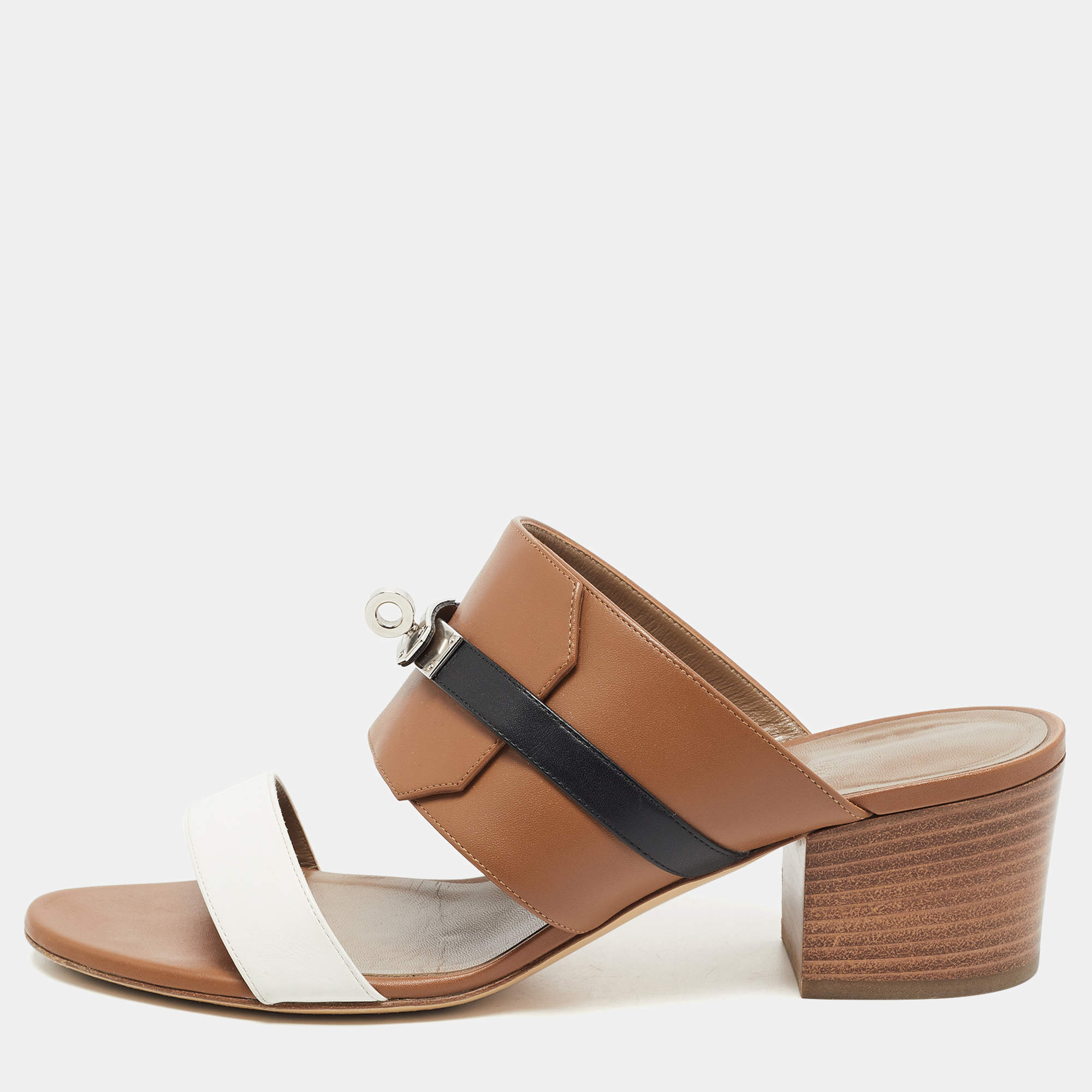 Hermes Tricolor Leather Ovation Slide Sandals Size 40