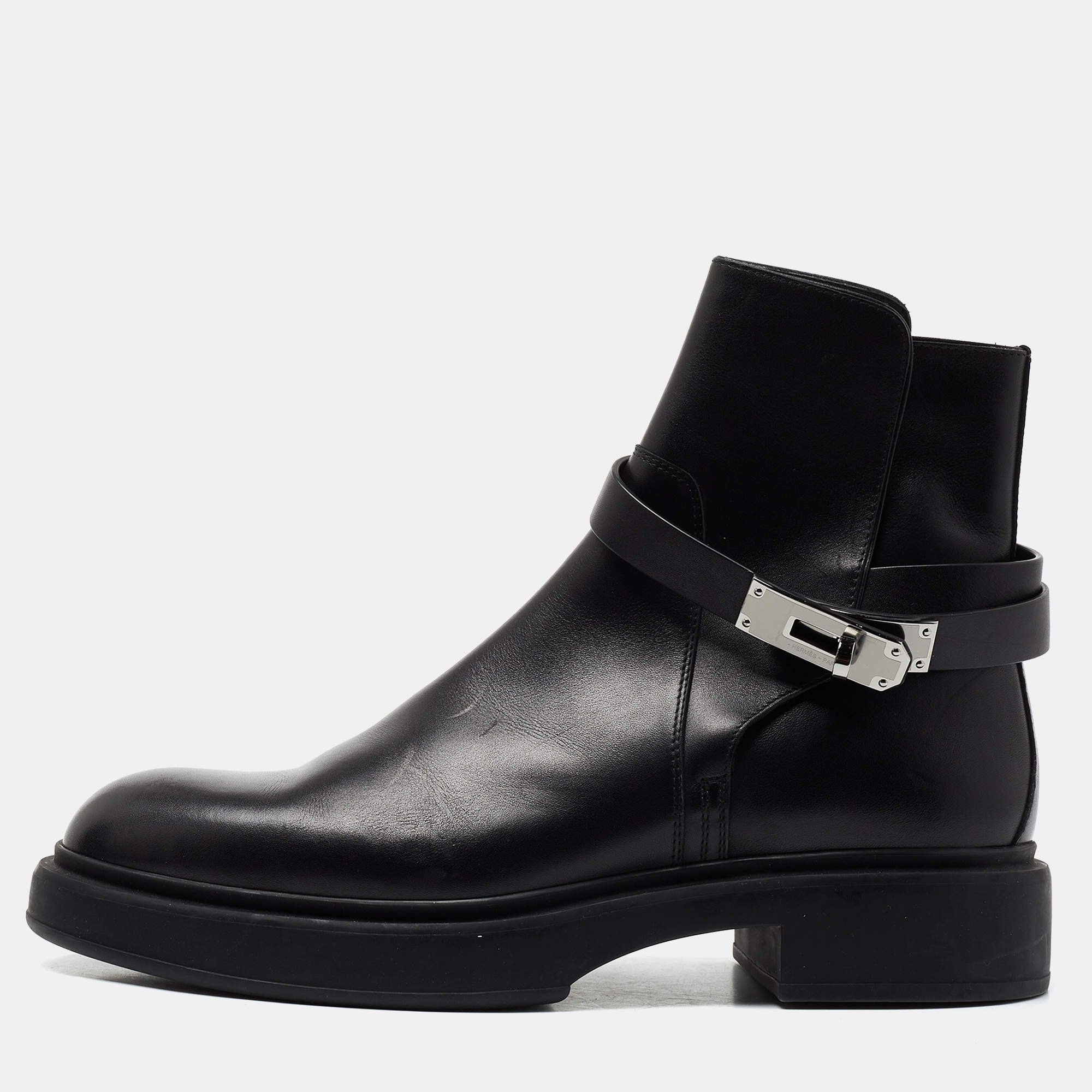Pre Owned Hermes Black Leather Neo Ankle Boots Size 39