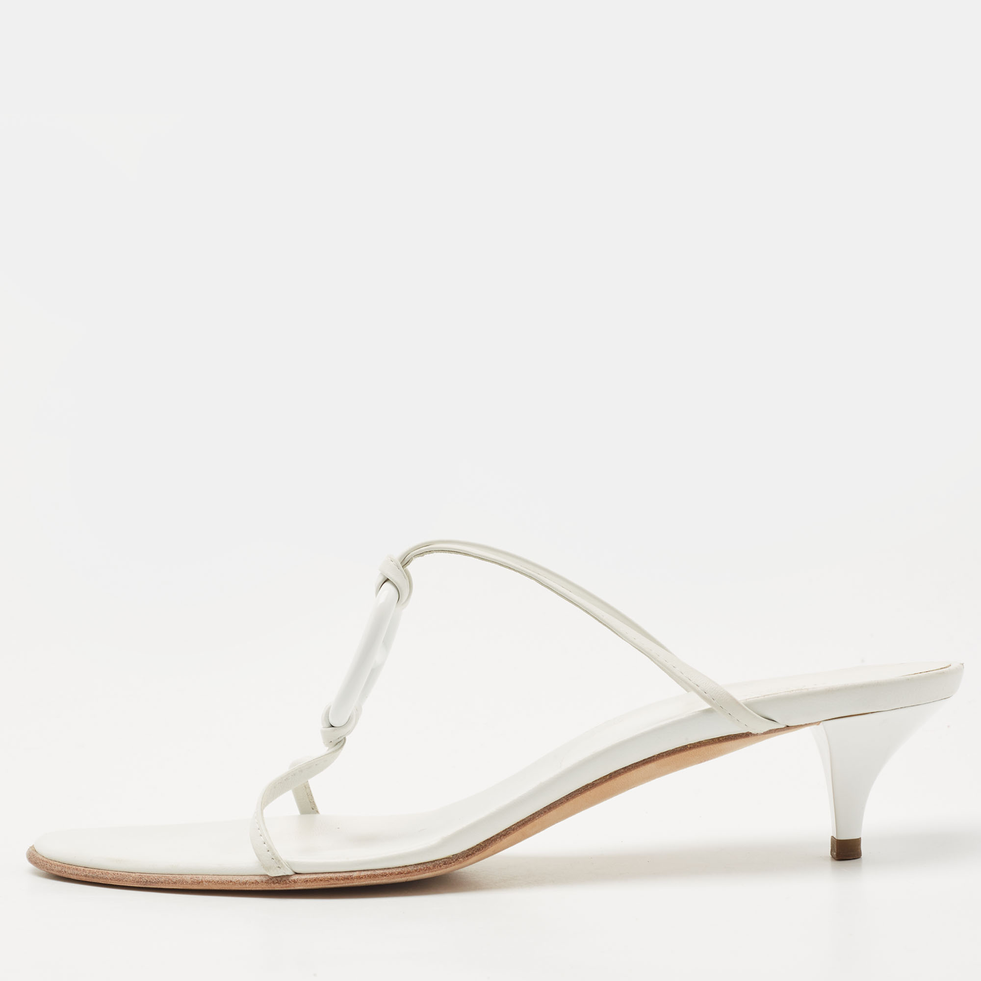 Hermes White Leather Kiss Slide Sandals Size 41