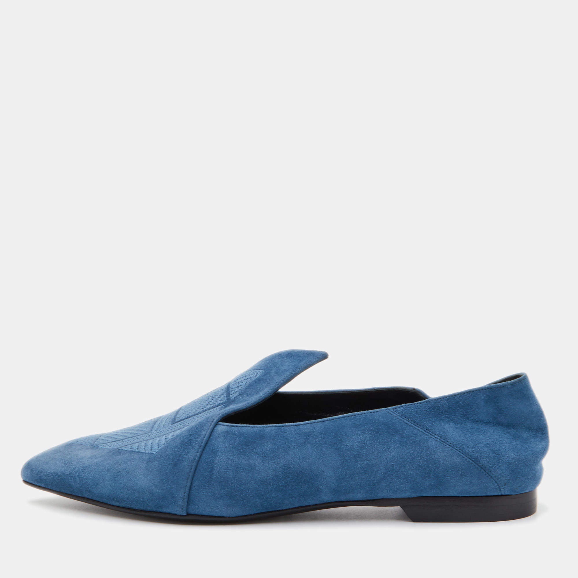 Hermes Blue Suede Pointed Toe Ballet Flats Size 39