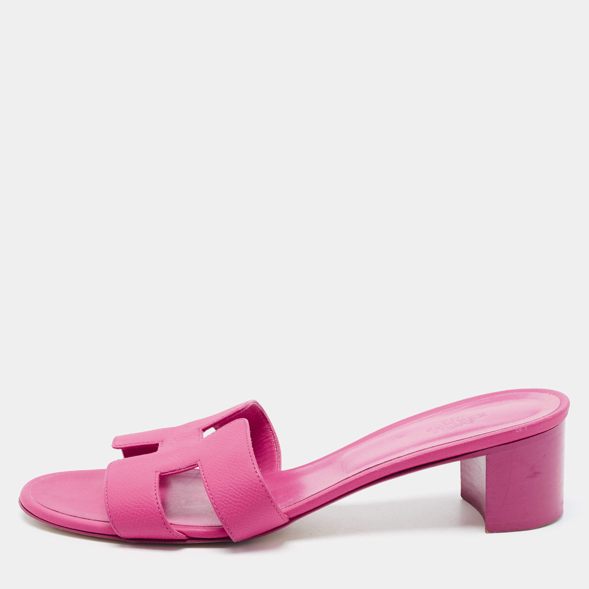 مملوكة مسبقًا Hermes Pink Leather Oasis Slide Sandals Size 40