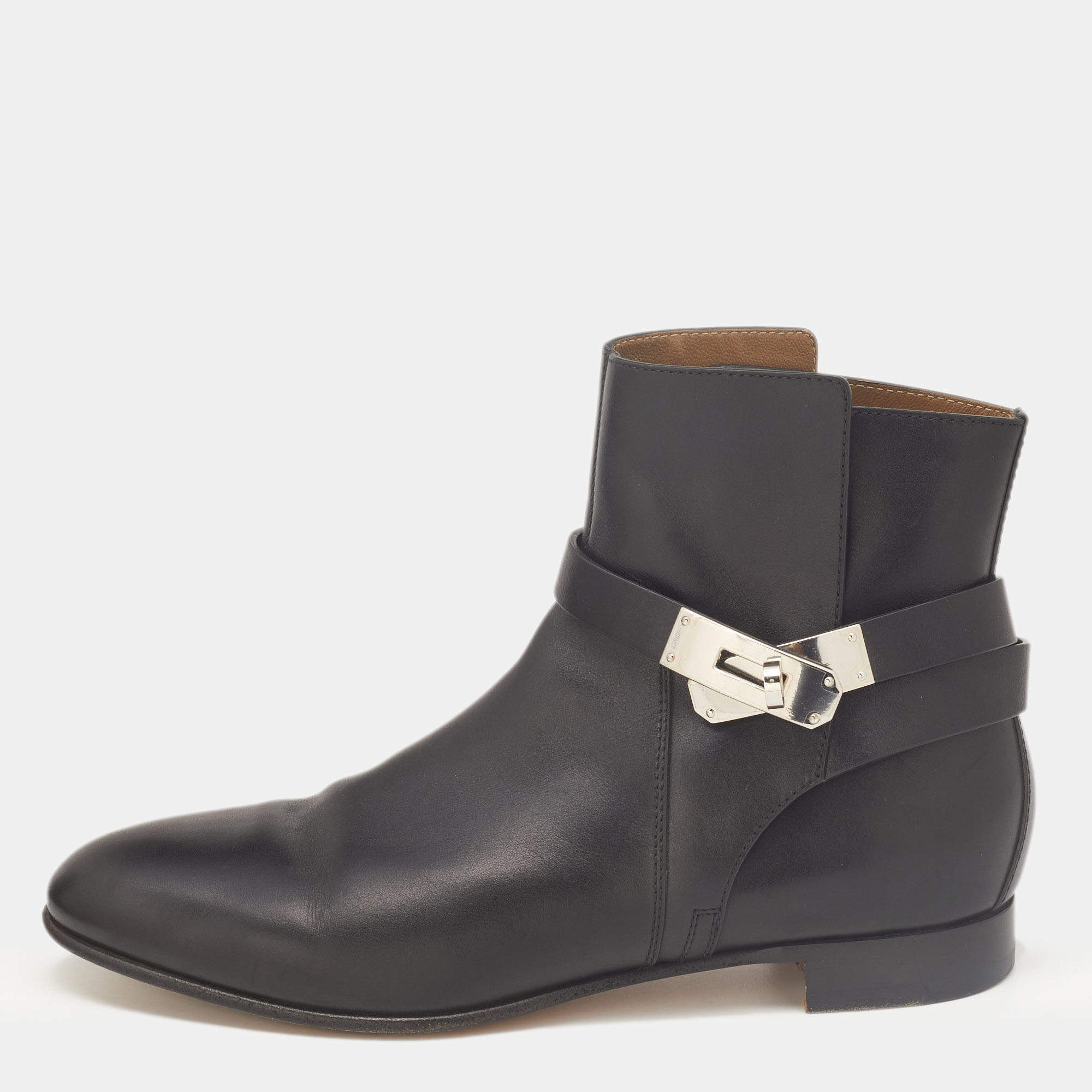 Pre Owned Hermes Black Leather Neo Ankle Boots Size 38