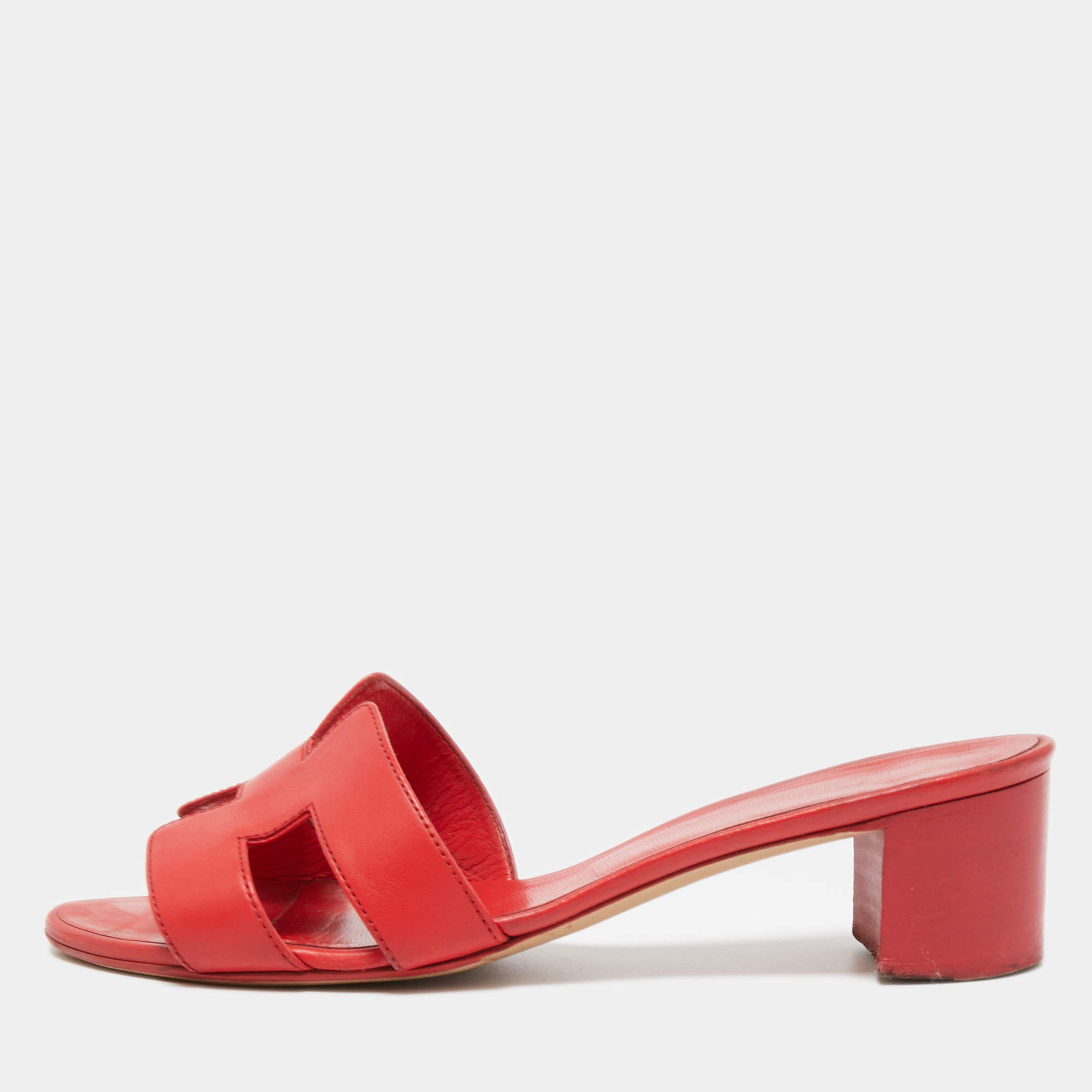 مملوكة مسبقًا Hermes Red Leather Oasis Slide Sandals Size 38