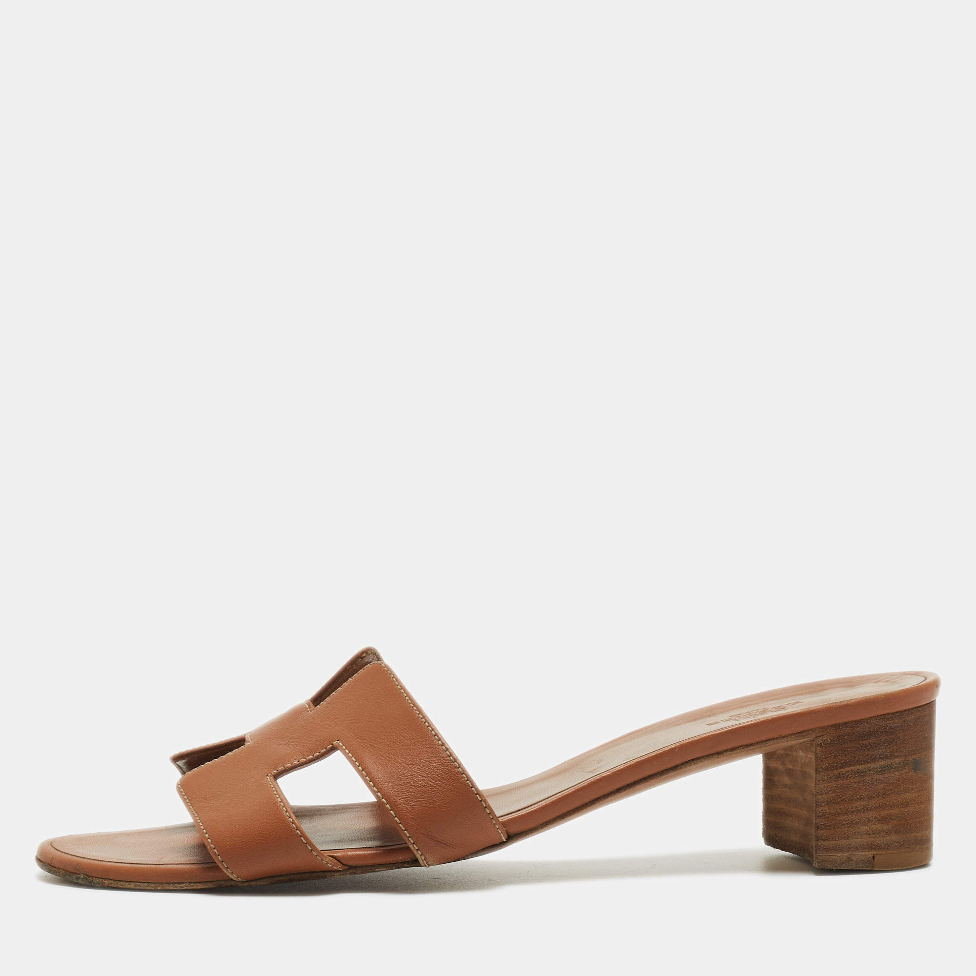 Hermes Brown Leather Oasis Sandals Size 40.5