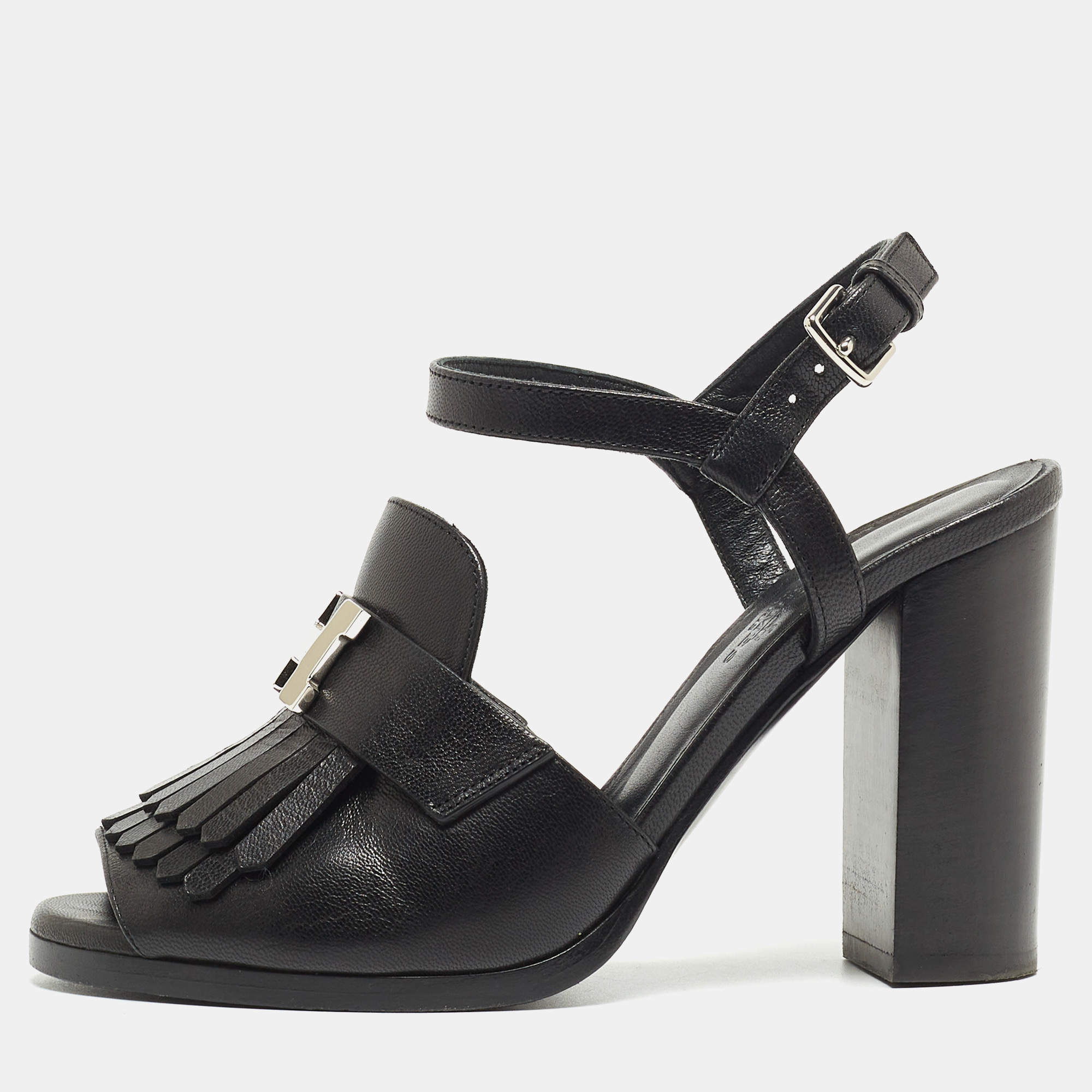 Pre Owned Hermes Black Leather Alesia Sandals Size 36