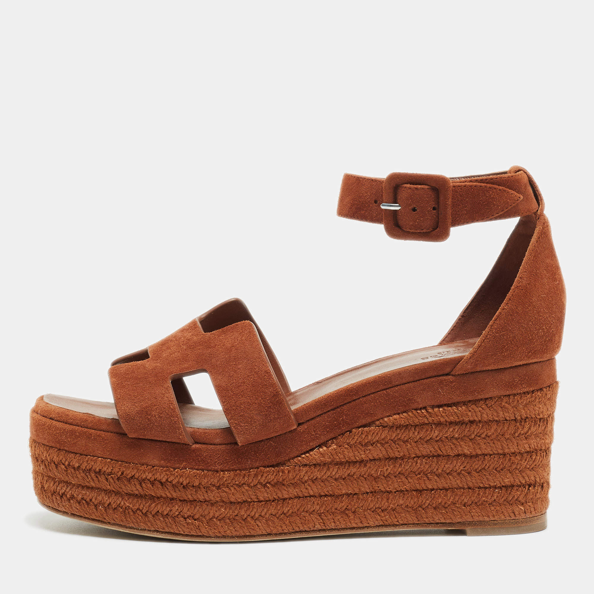 Hermes Brown Suede Elda Espadrille Sandals Size 37 Hermes | TLC