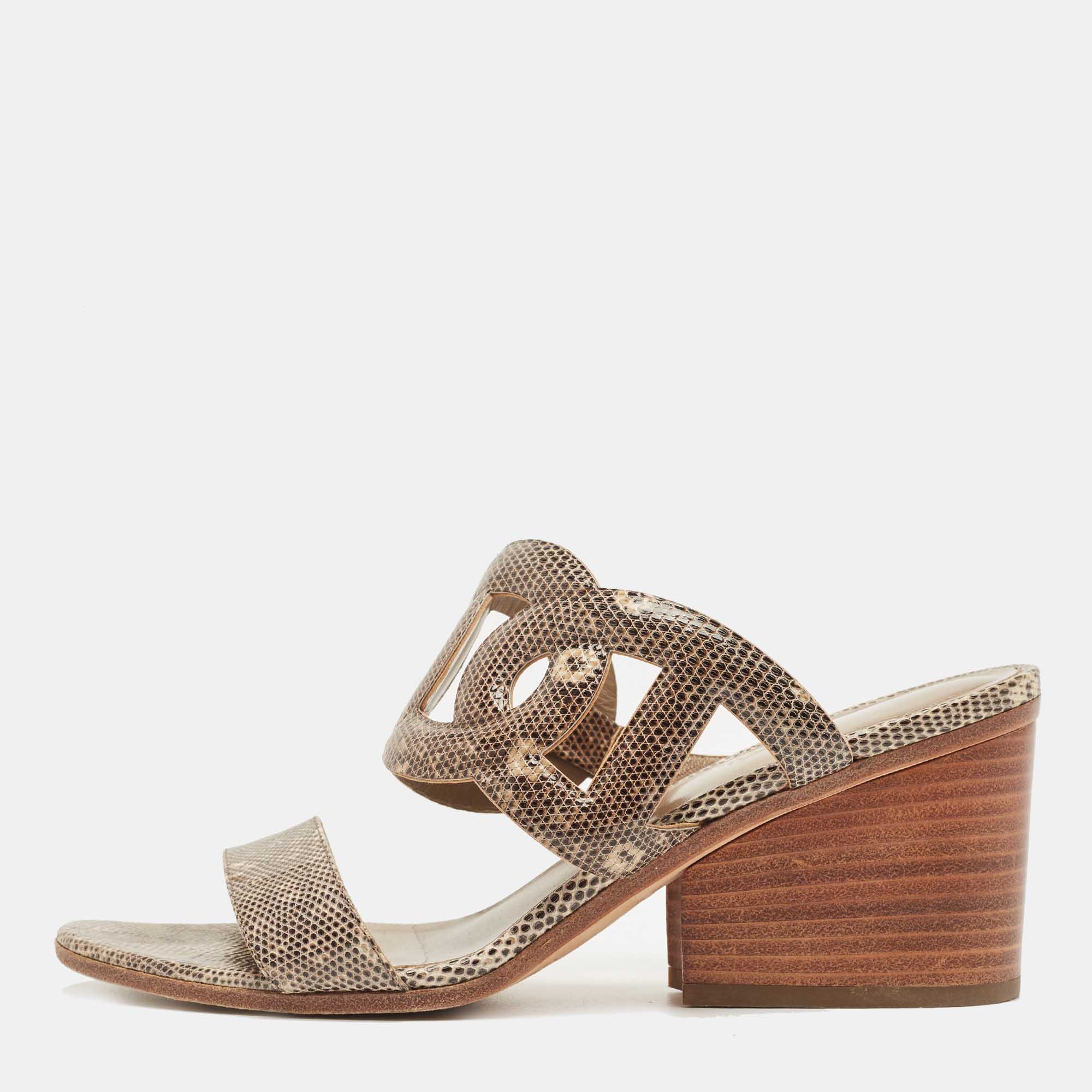 مملوكة مسبقًا Hermès Two Tone Lizard Leather Bikini Sandals Size 38