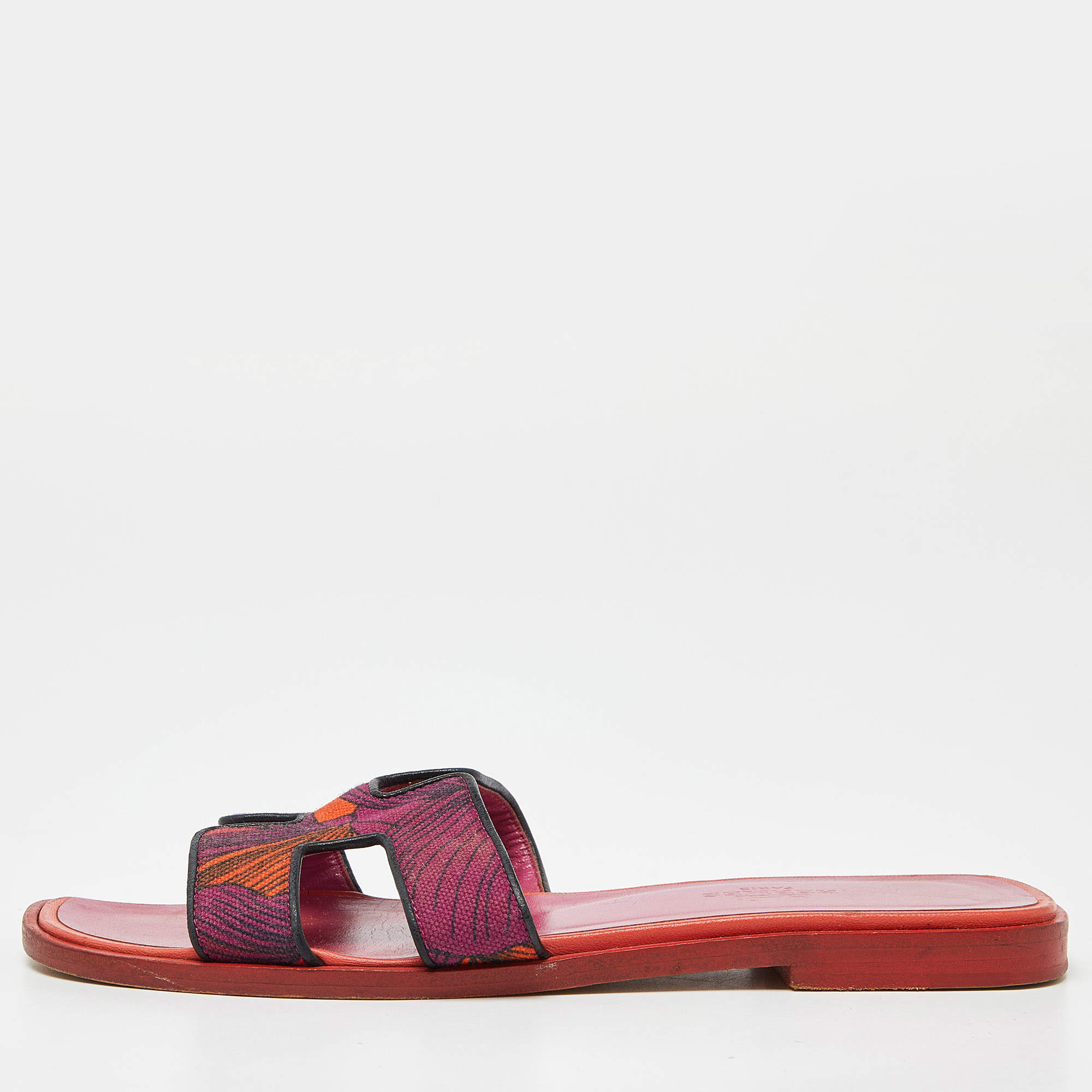 Hermes Pink Printed Canvas Oran Slide Sandals Size 35 Hermes | The ...