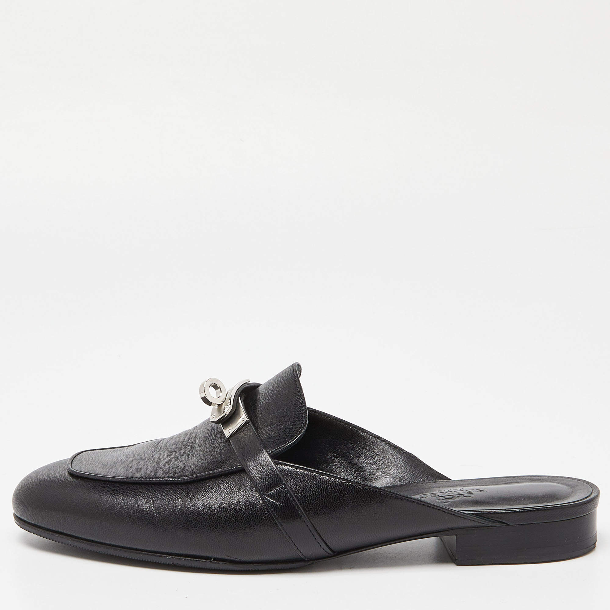 مملوكة مسبقًا Hermes Black Leather Oz Mules Size 38