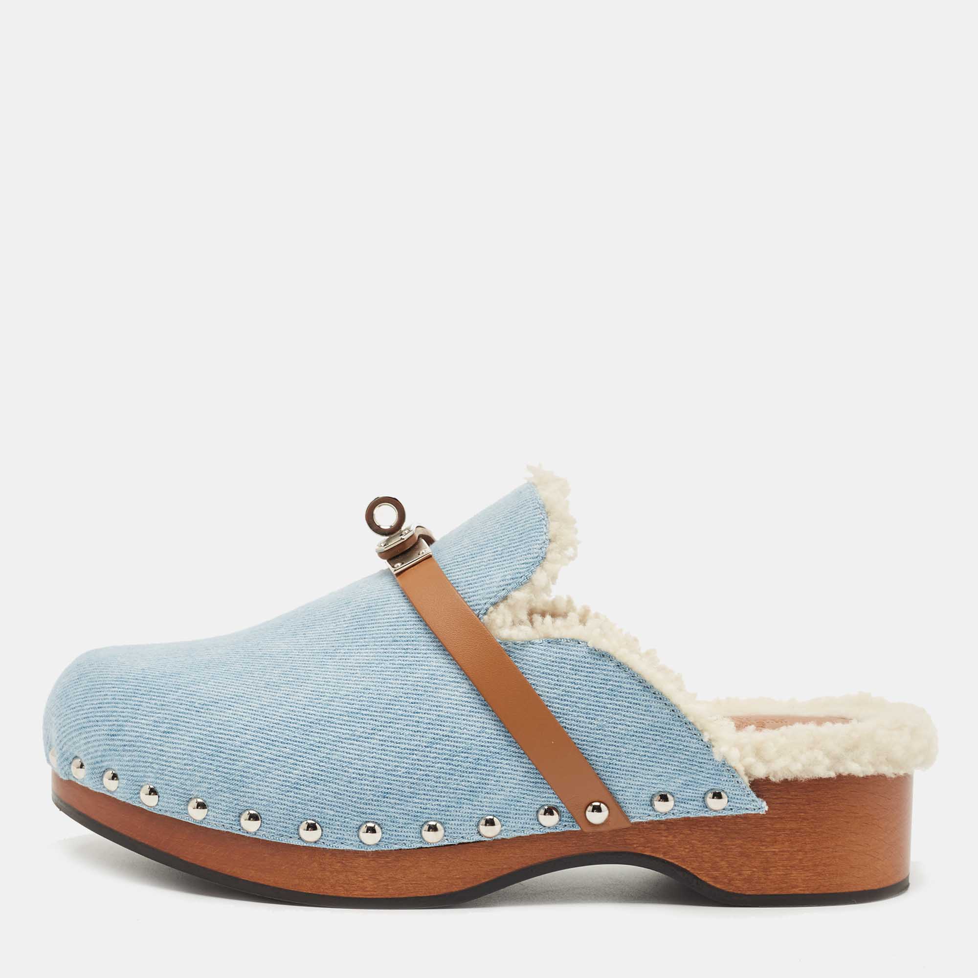 Hermes Blue Denim Carlotta Mules Size 37