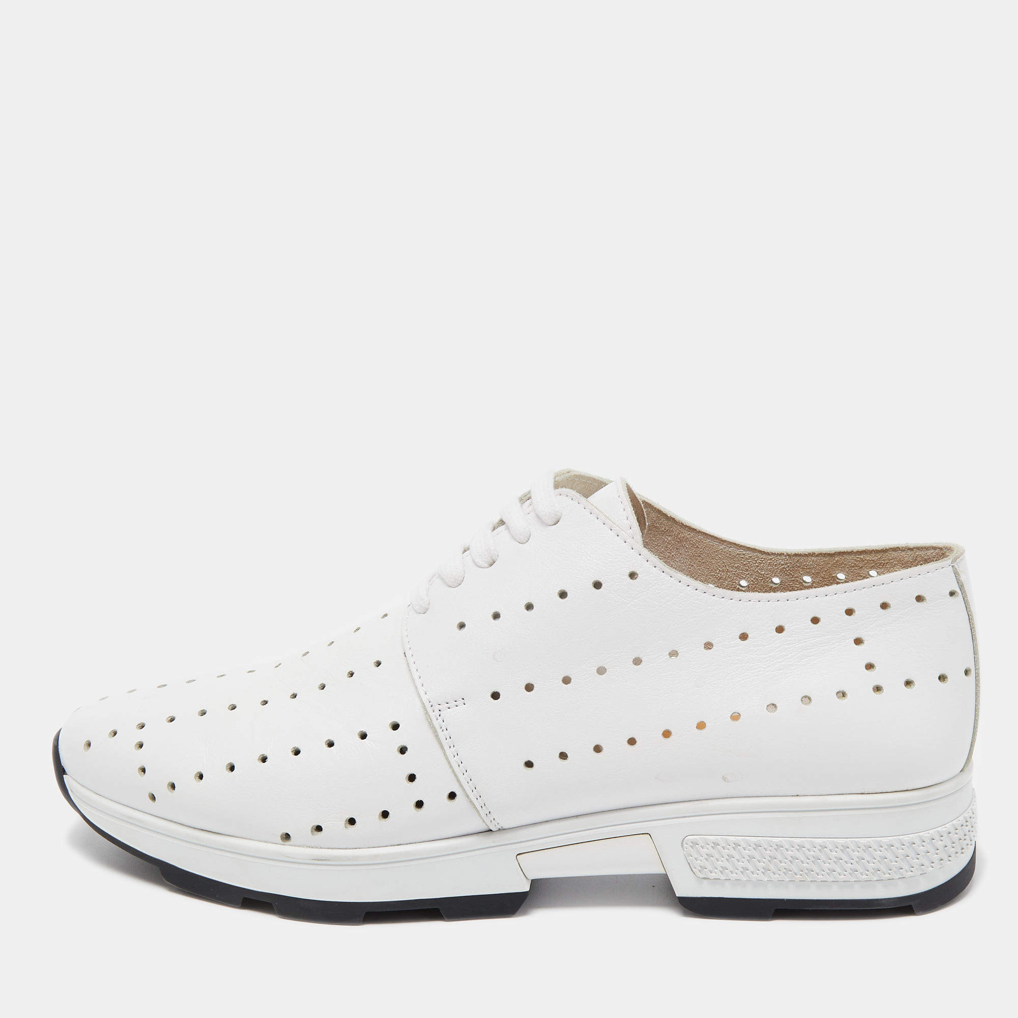 Pre Owned Hermes White Leather Lace Up Oxford Sneakers Size 40.5