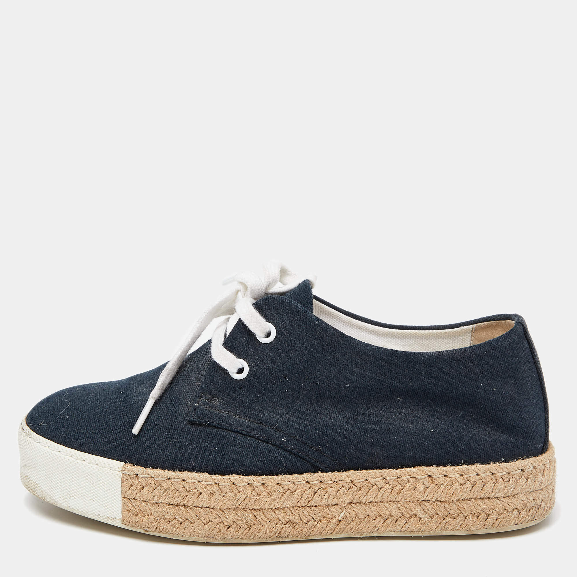Pre Owned Hermes Navy Blue Canvas Rosa Espadrille Sneakers Size 38