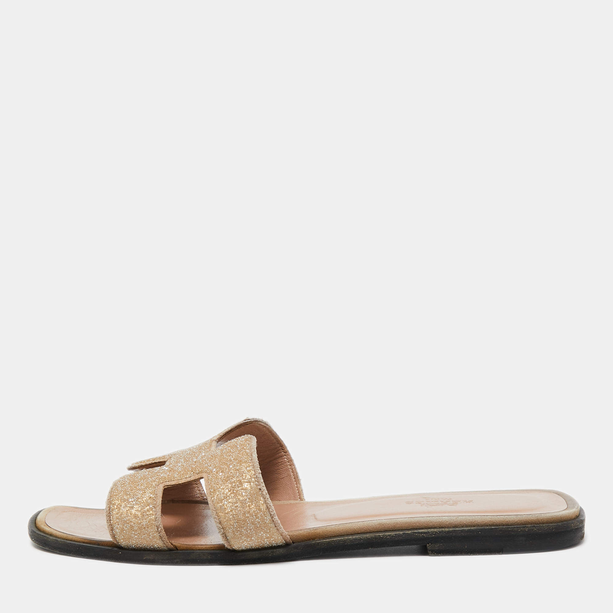Hermes Pink Powder Beads Oran Flat Slides Size 38