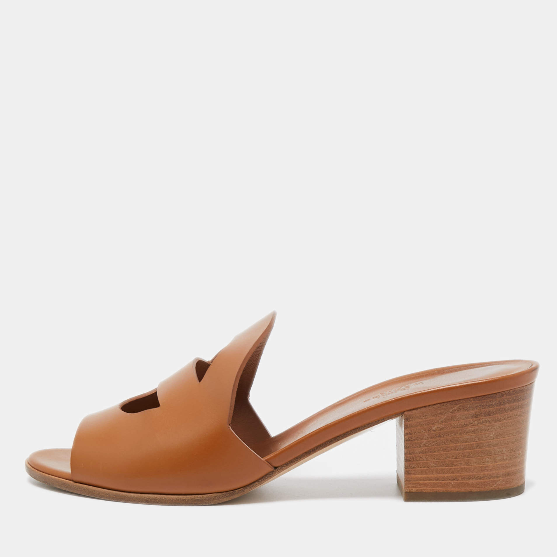Hermes Brown Leather Mona Slide Sandals Size 40.5