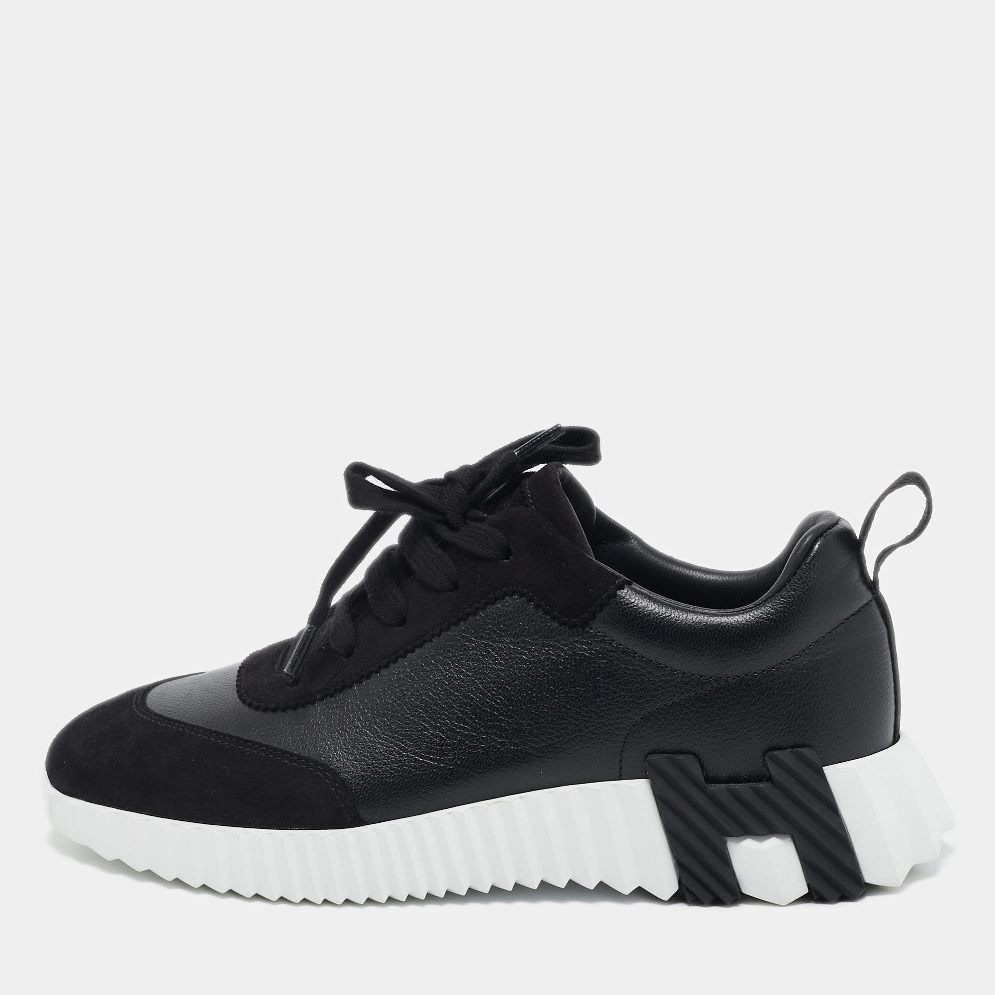 Pre Owned Hermes Black Suede and Leather Bouncing Sneakers Size 37.5