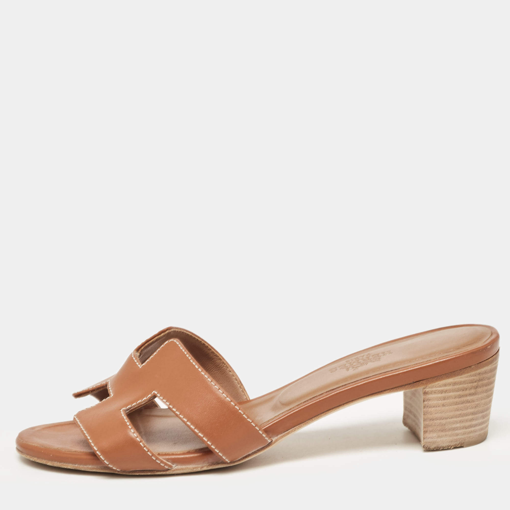 Hermes Brown Leather Oasis Slides Size 36 